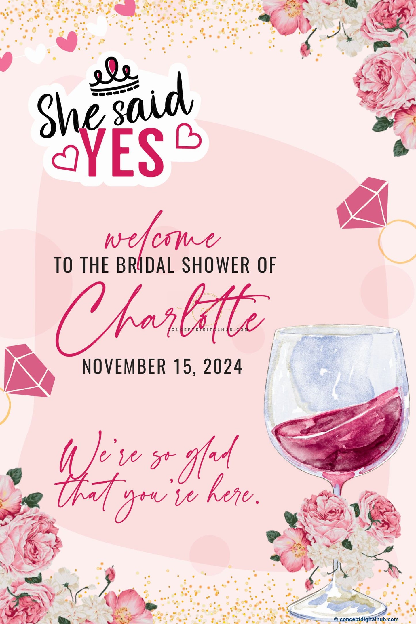 Pink Flower Bridal Shower Welcome Sign Board