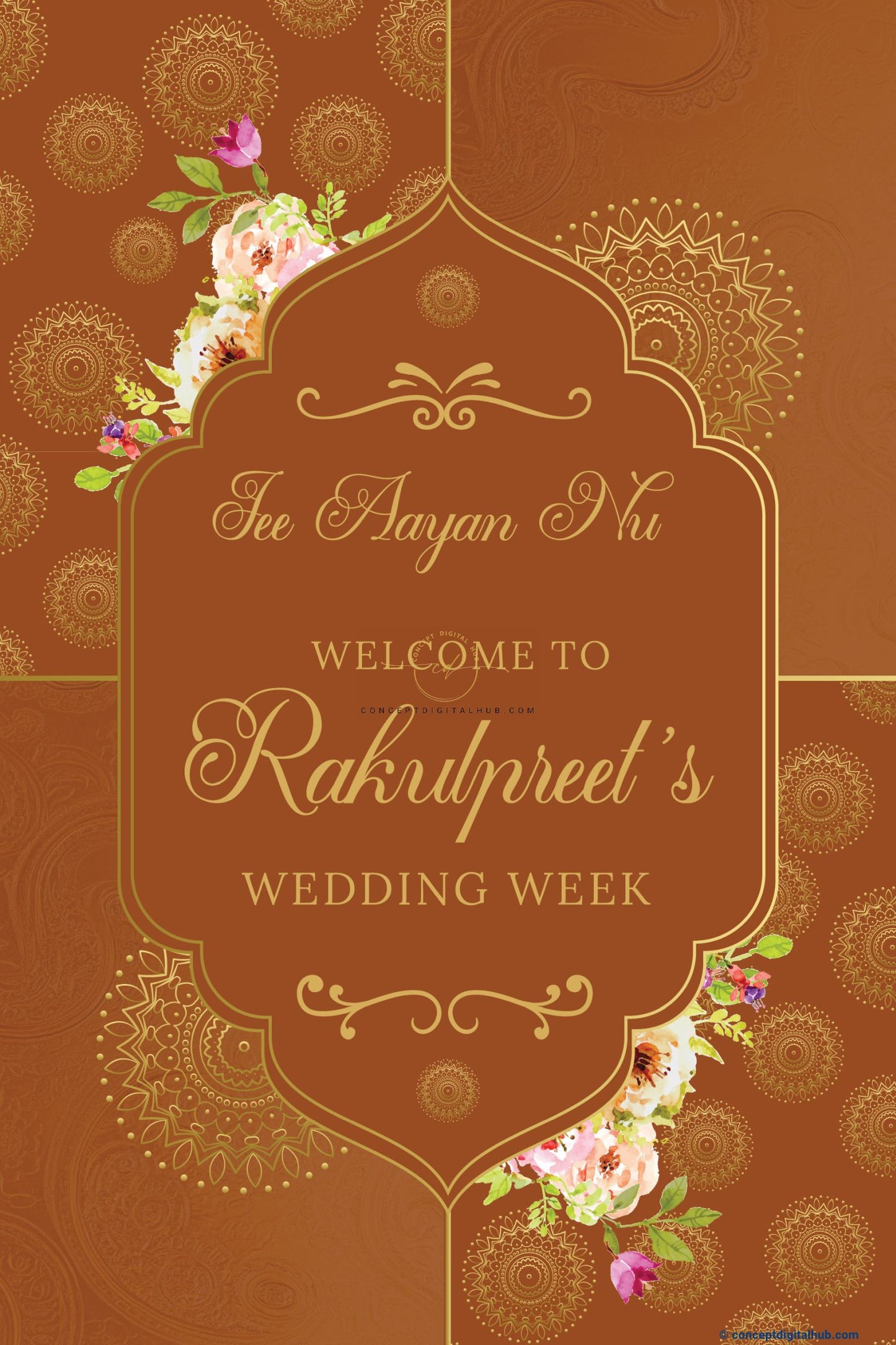 Brown Color Floral Welcome Board for Wedding Week