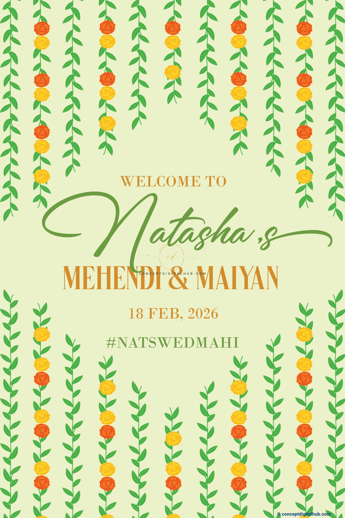 Leaf Green Color Hanging Leaf Vines Welcome Board for Mehendi