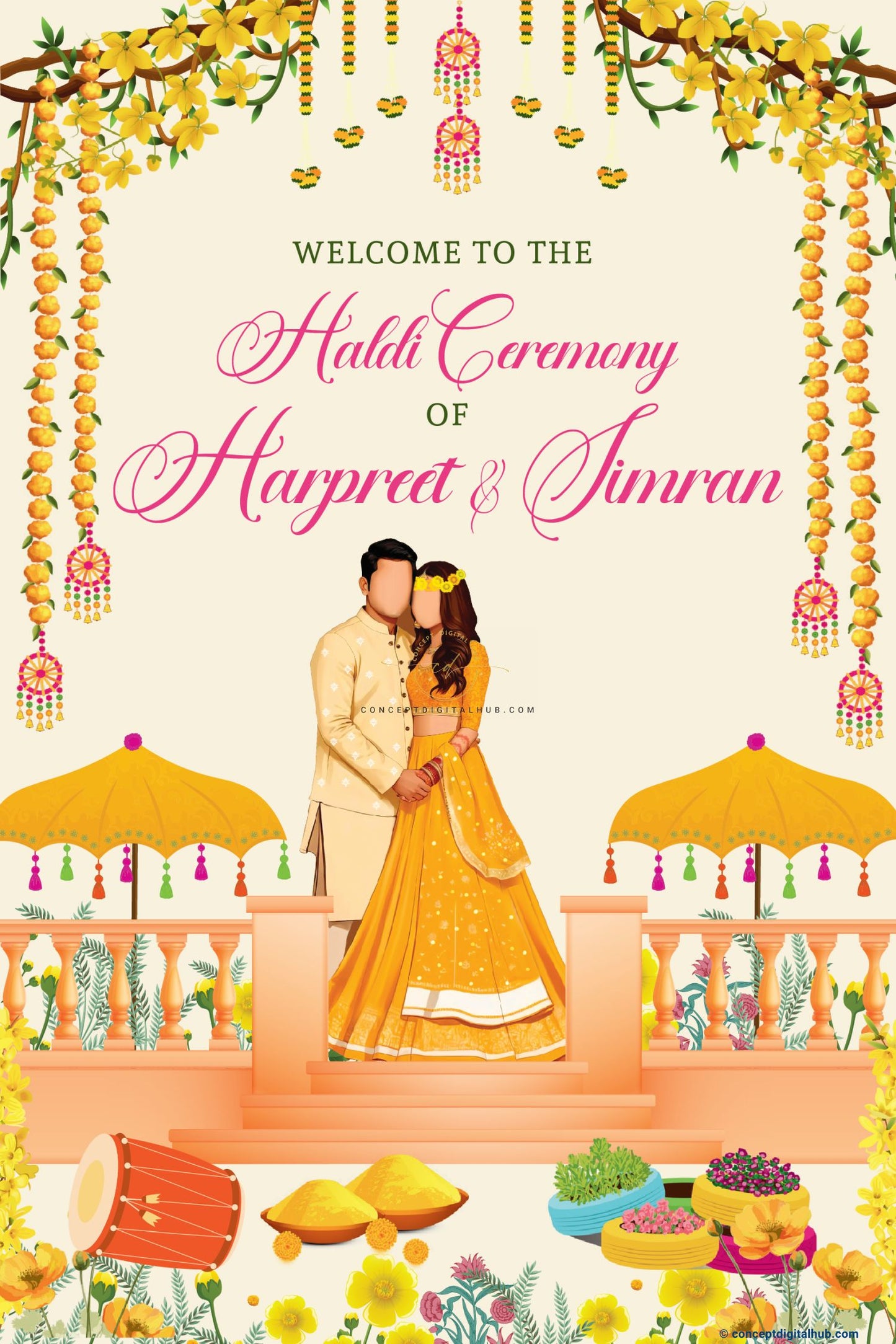 Bee Yellow Color Marigold Flowers Welcome Board for Maiyan