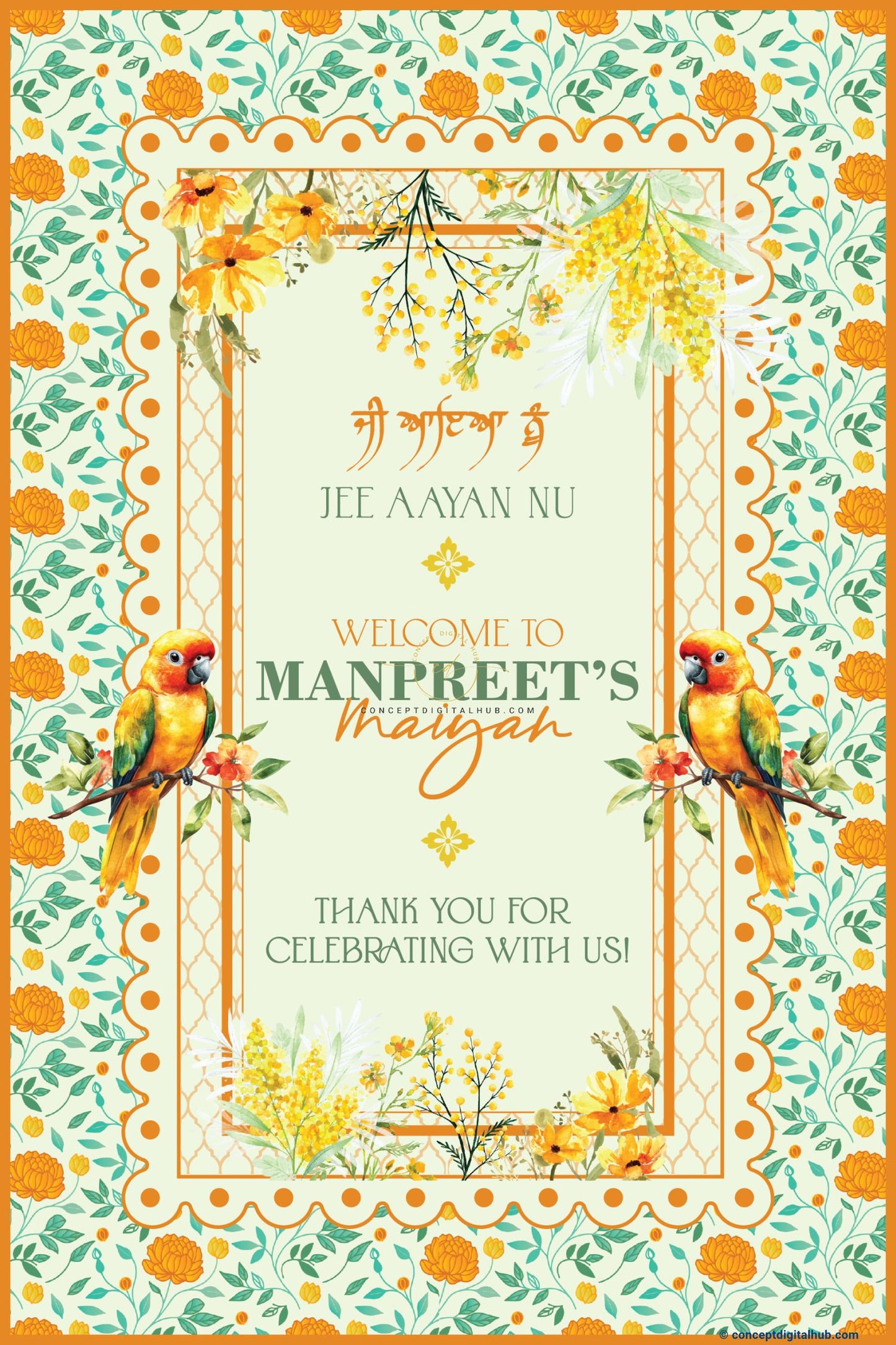 Frost Color Marigold Flowers Welcome Board for Maiyan