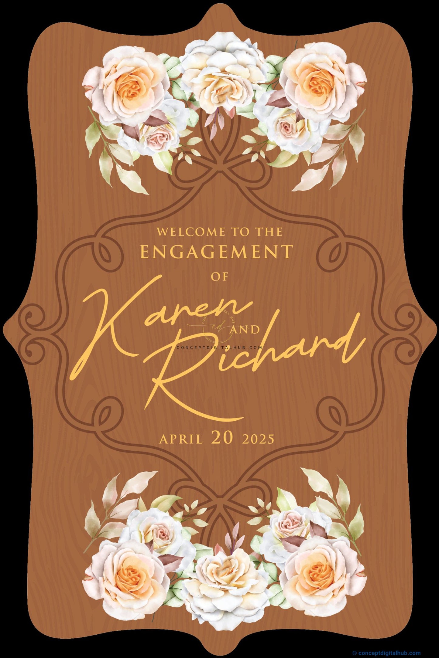 Wood Color Roses Welcome Board for Engagement