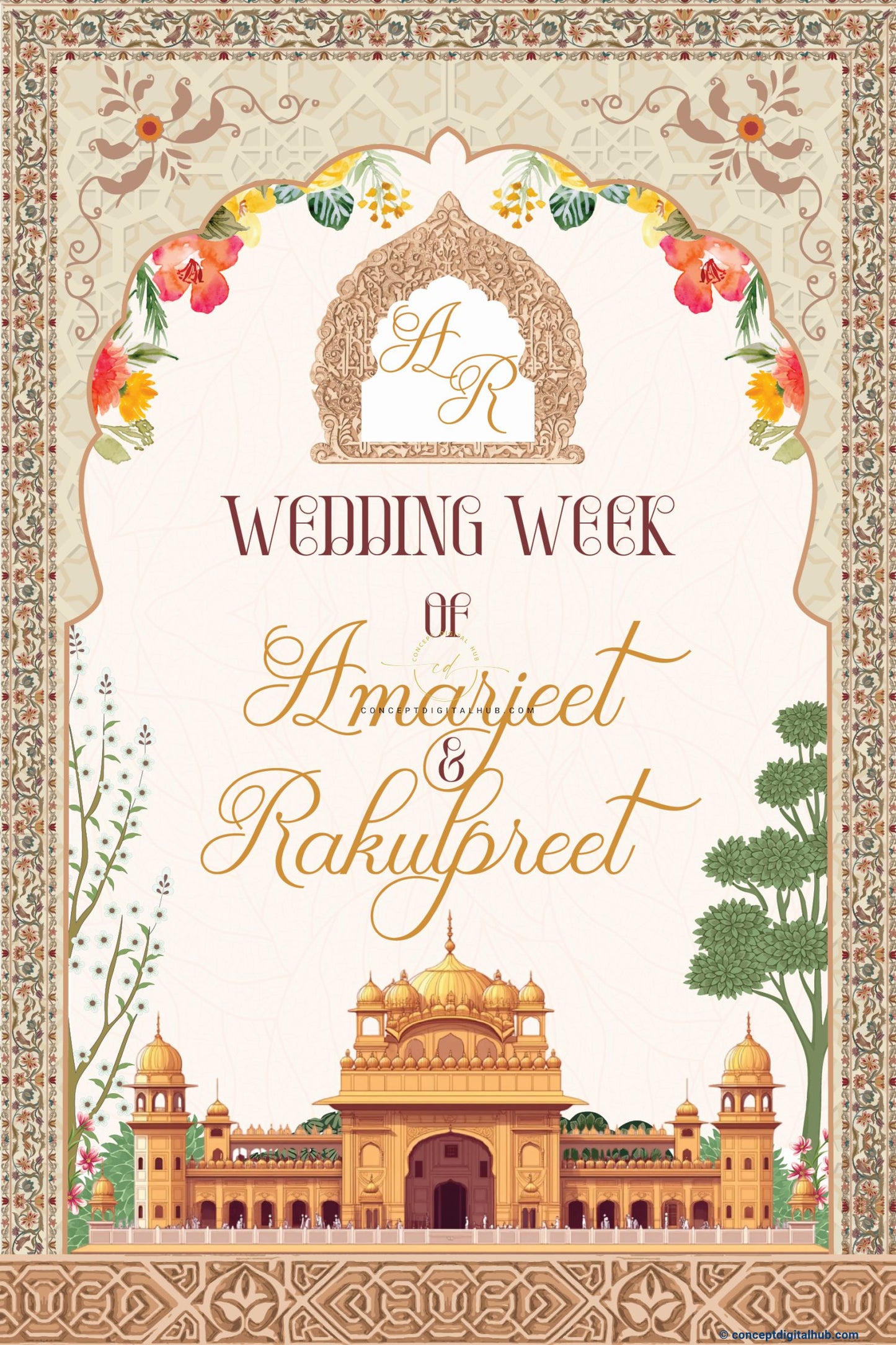 Rose White Color Taj Mahal Welcome Board for Wedding Week