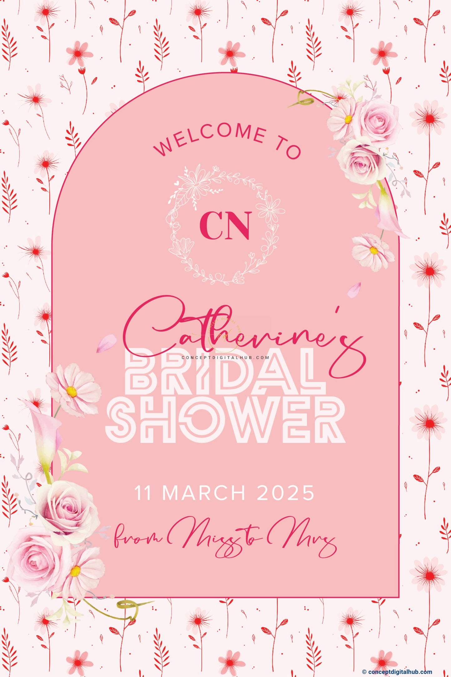 Rose Color Floral Welcome Board for Bridalshower