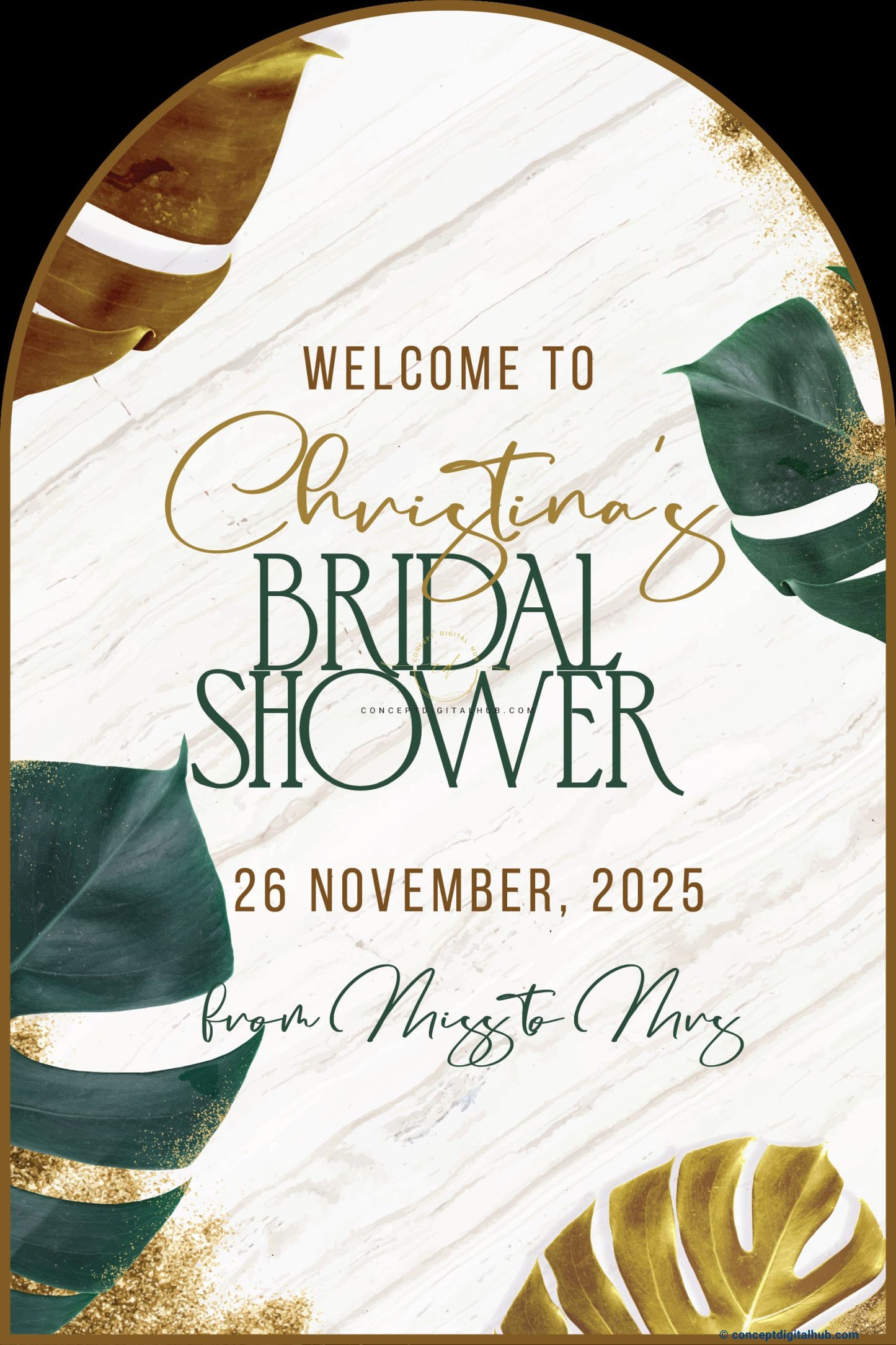 White Marble Color Monstera leaves Welcome Board for Bridal Shower