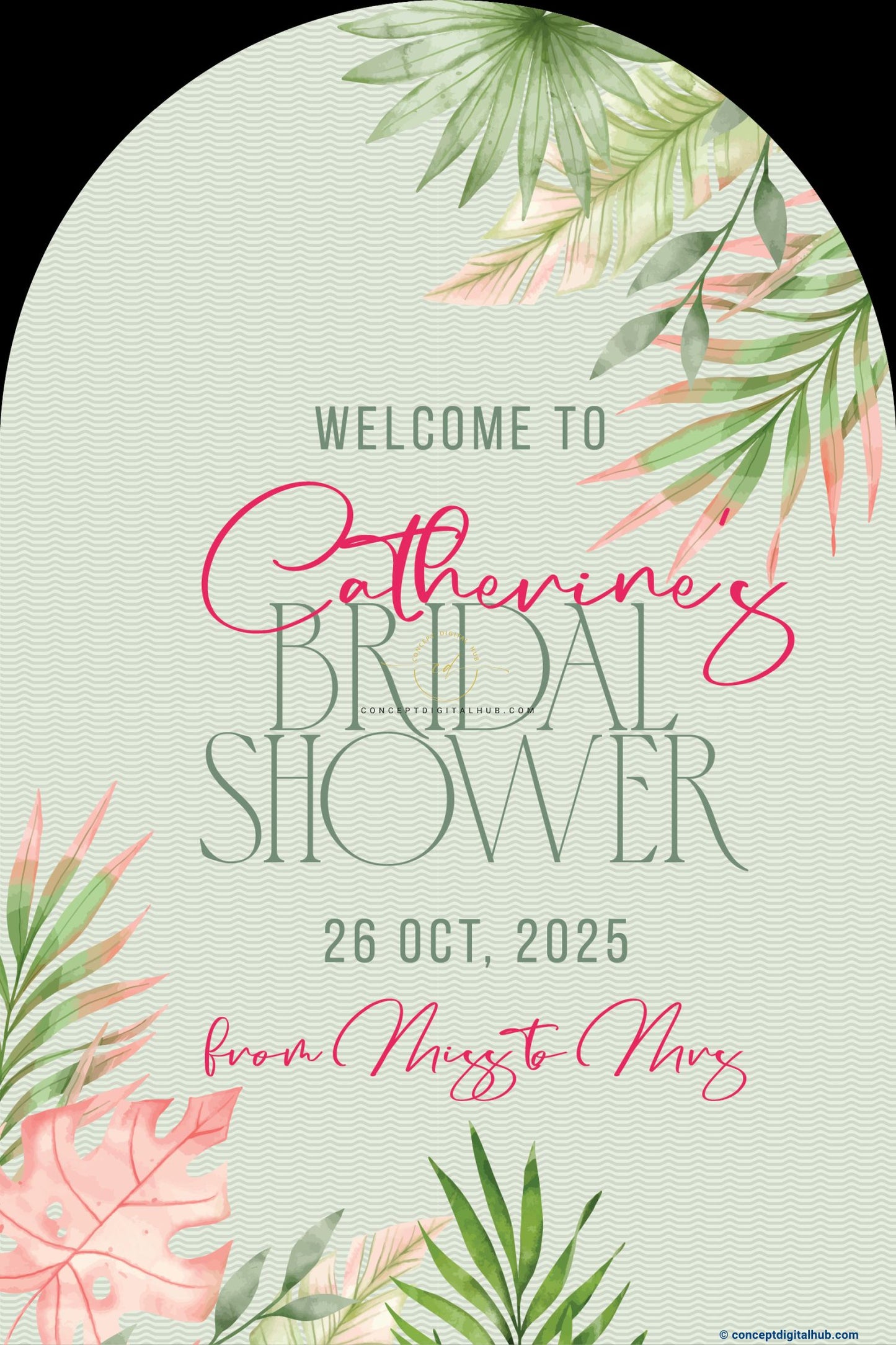 Yellow Green Color Tropical Floral Welcome Board for Bridal Shower