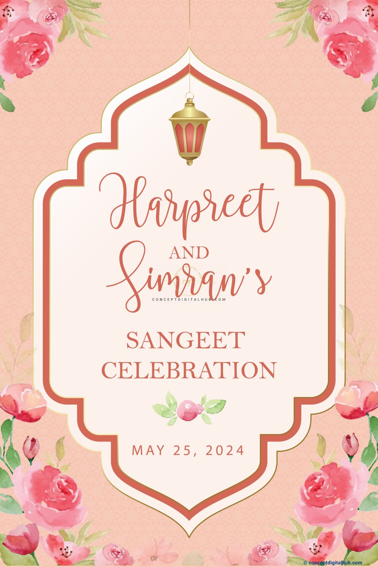Pink Flower Sangeet Welcome Sign Board