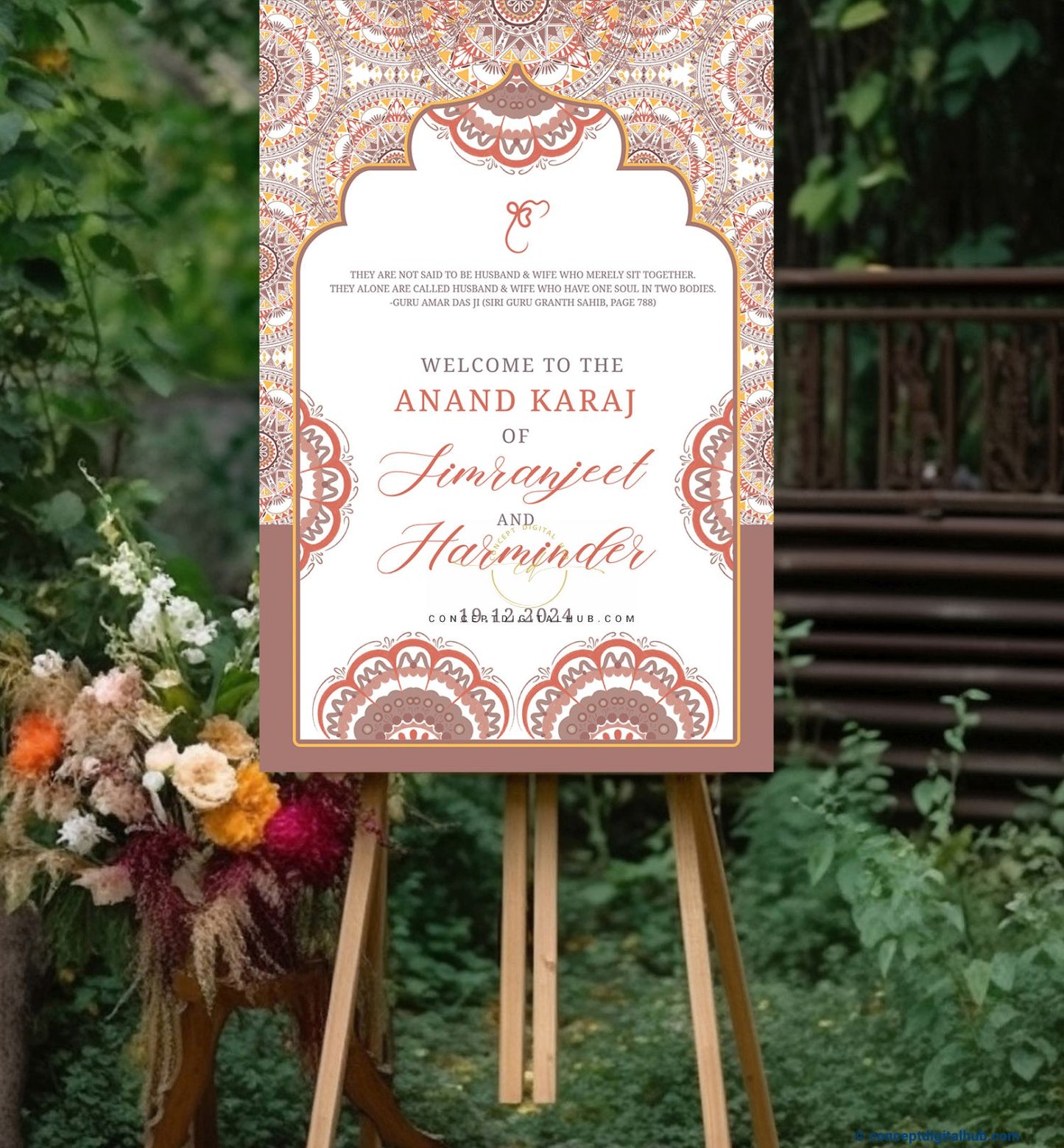 Rosy Brown Color Mandala Welcome Board for Wedding Week