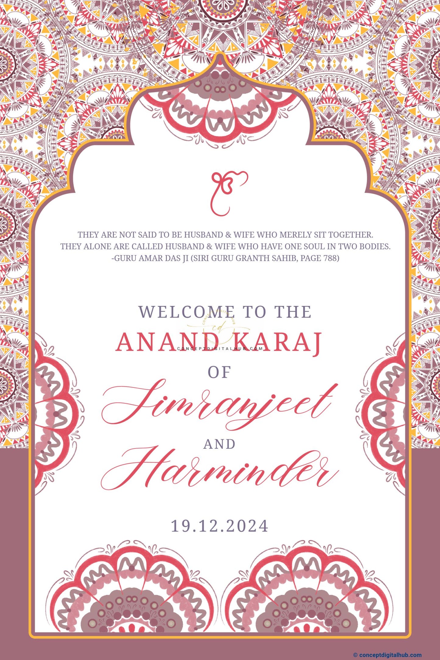 Rosy Brown Color Mandala Welcome Board for Wedding Week