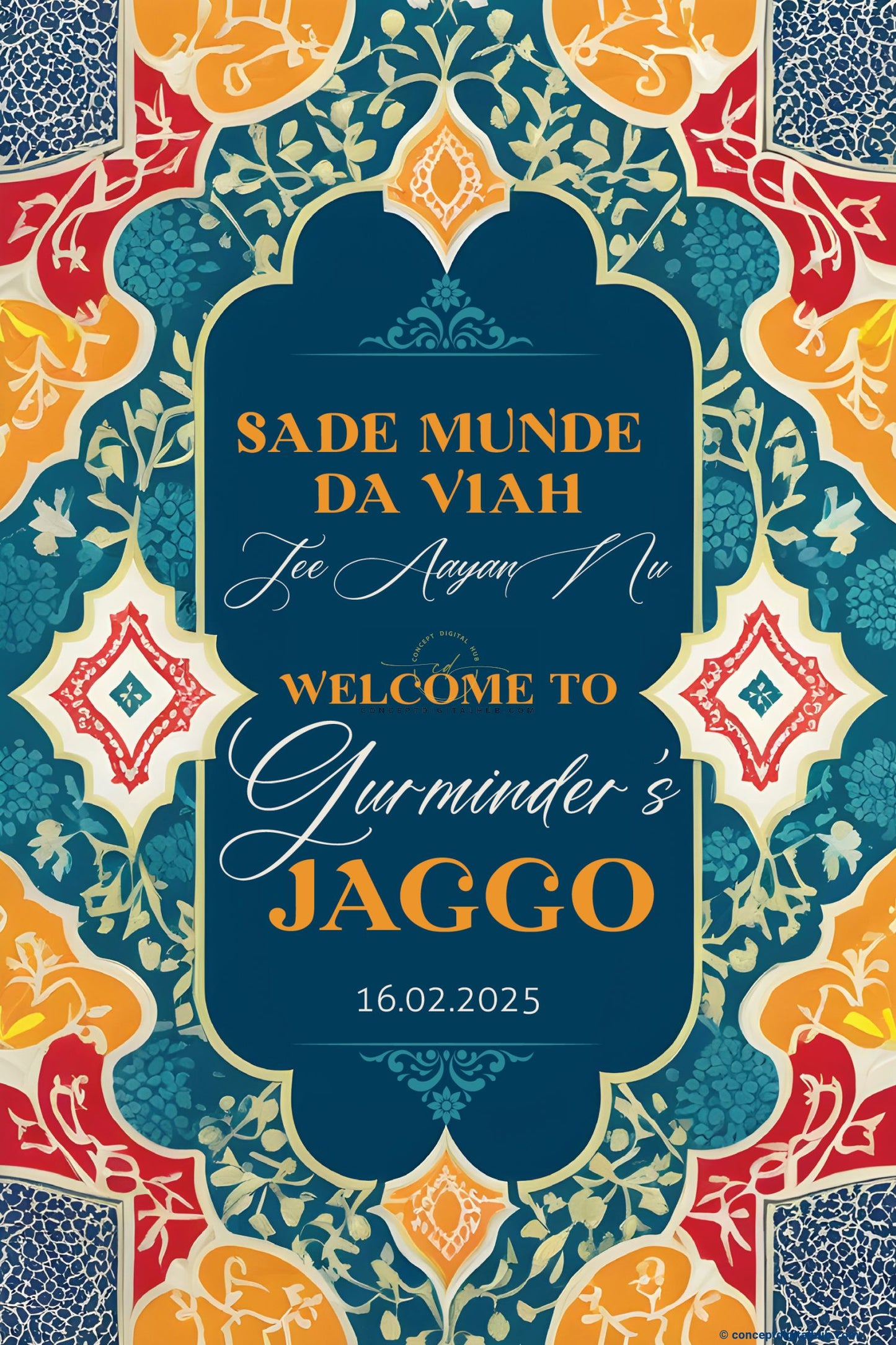 Midnight Blue Color Motifs Welcome Board for Jaggo