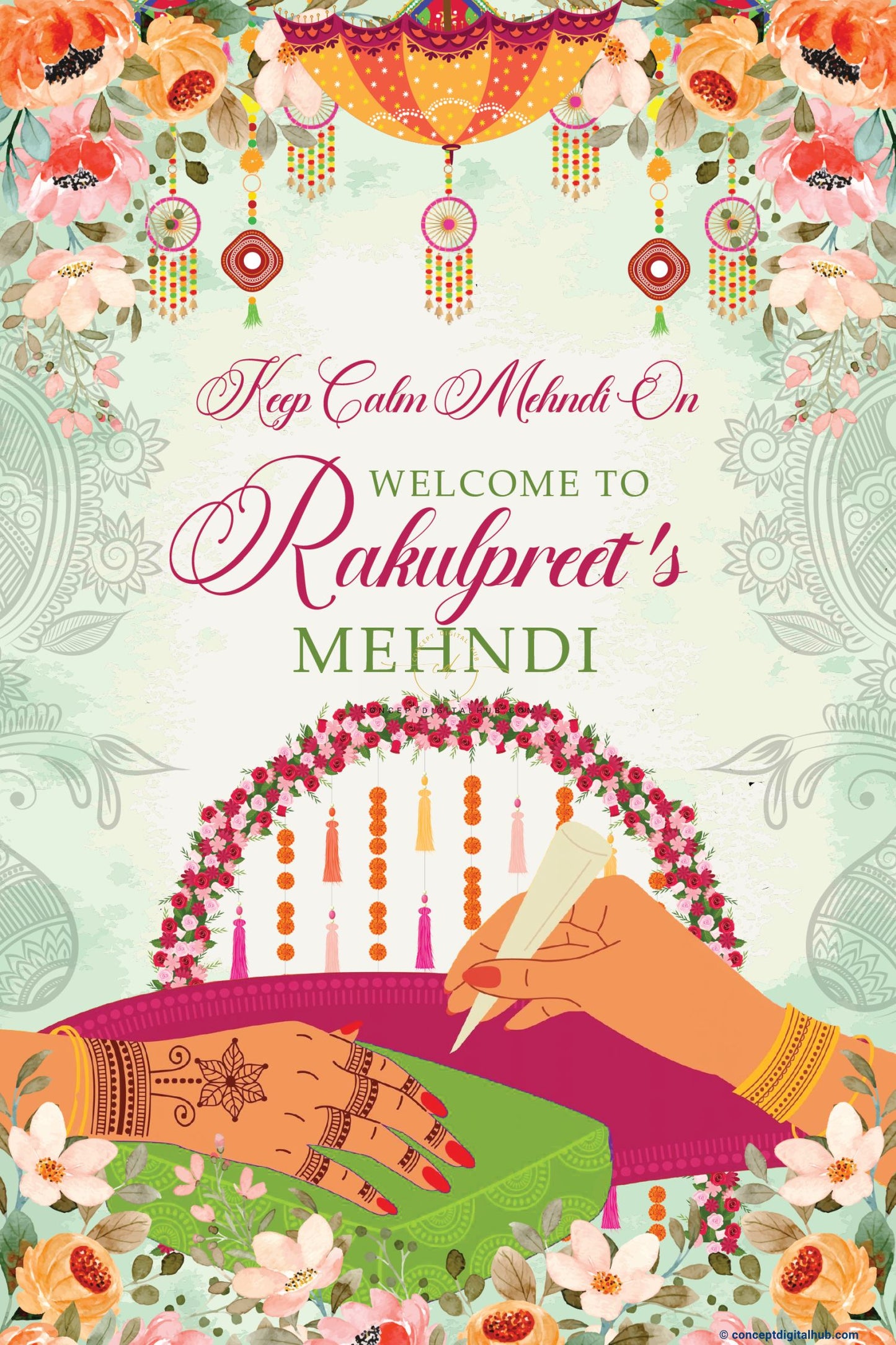 Green Color Mehndi Sign Welcome Board for Mehndi