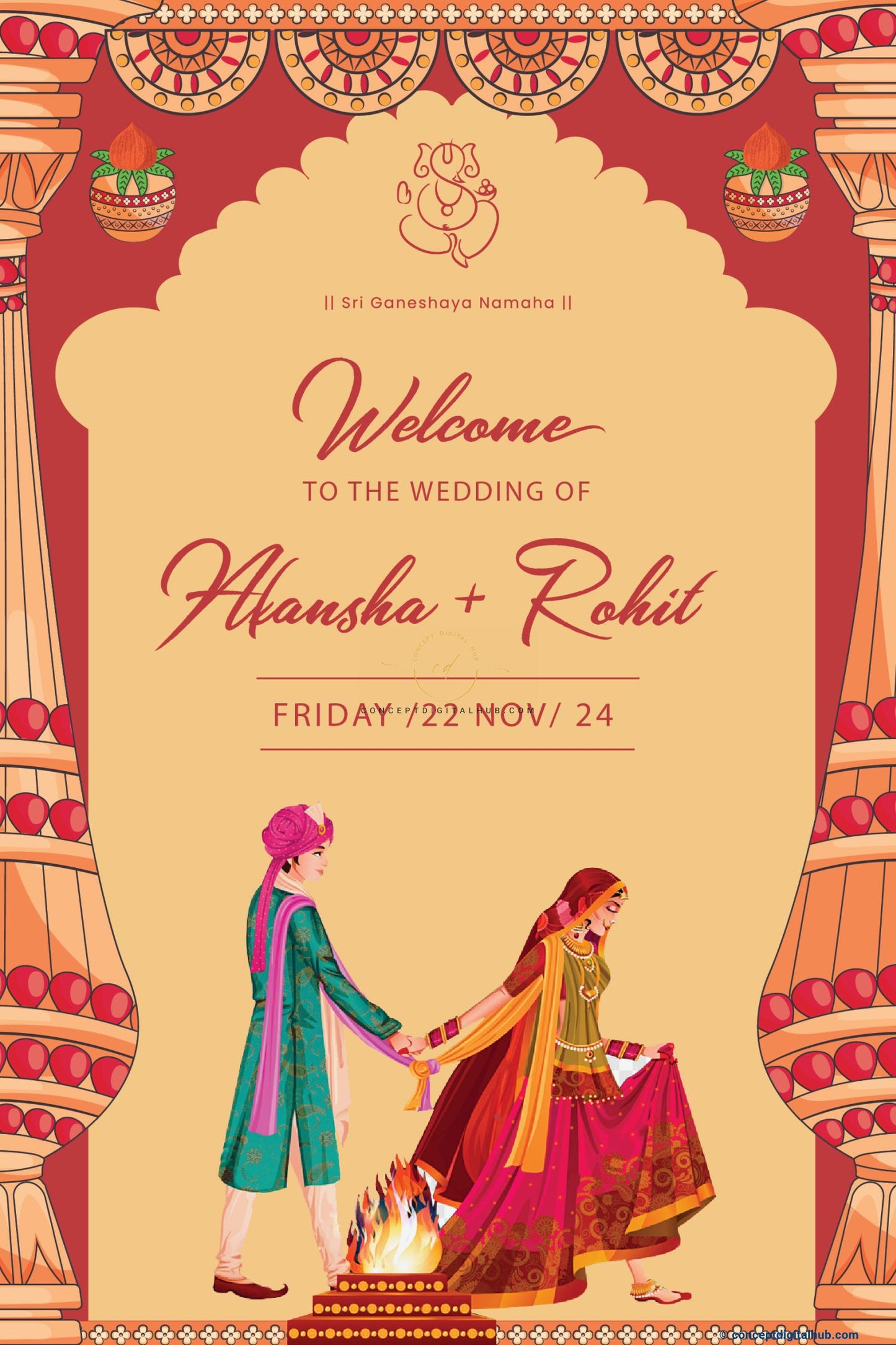 Cream Color Couple Welcome Board for Wedding Week