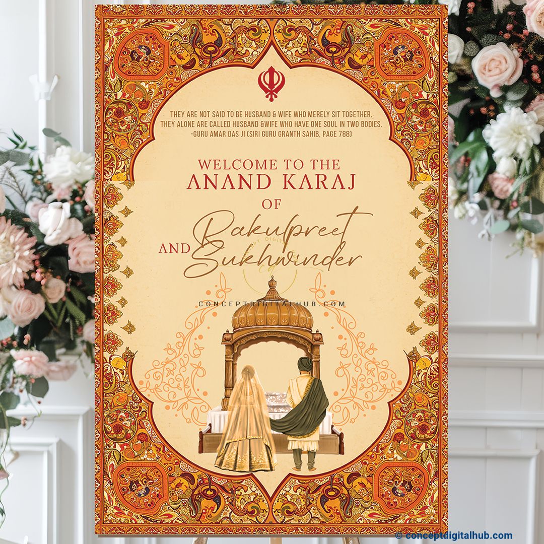 Sunset Color Floral Motifs Welcome Board for Anand Karaj