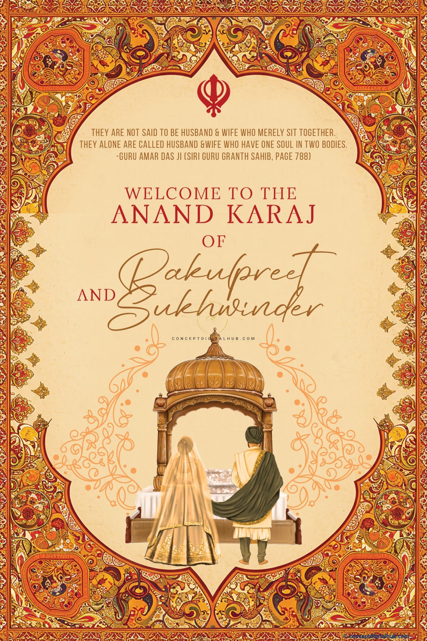 Sunset Color Floral Motifs Welcome Board for Anand Karaj