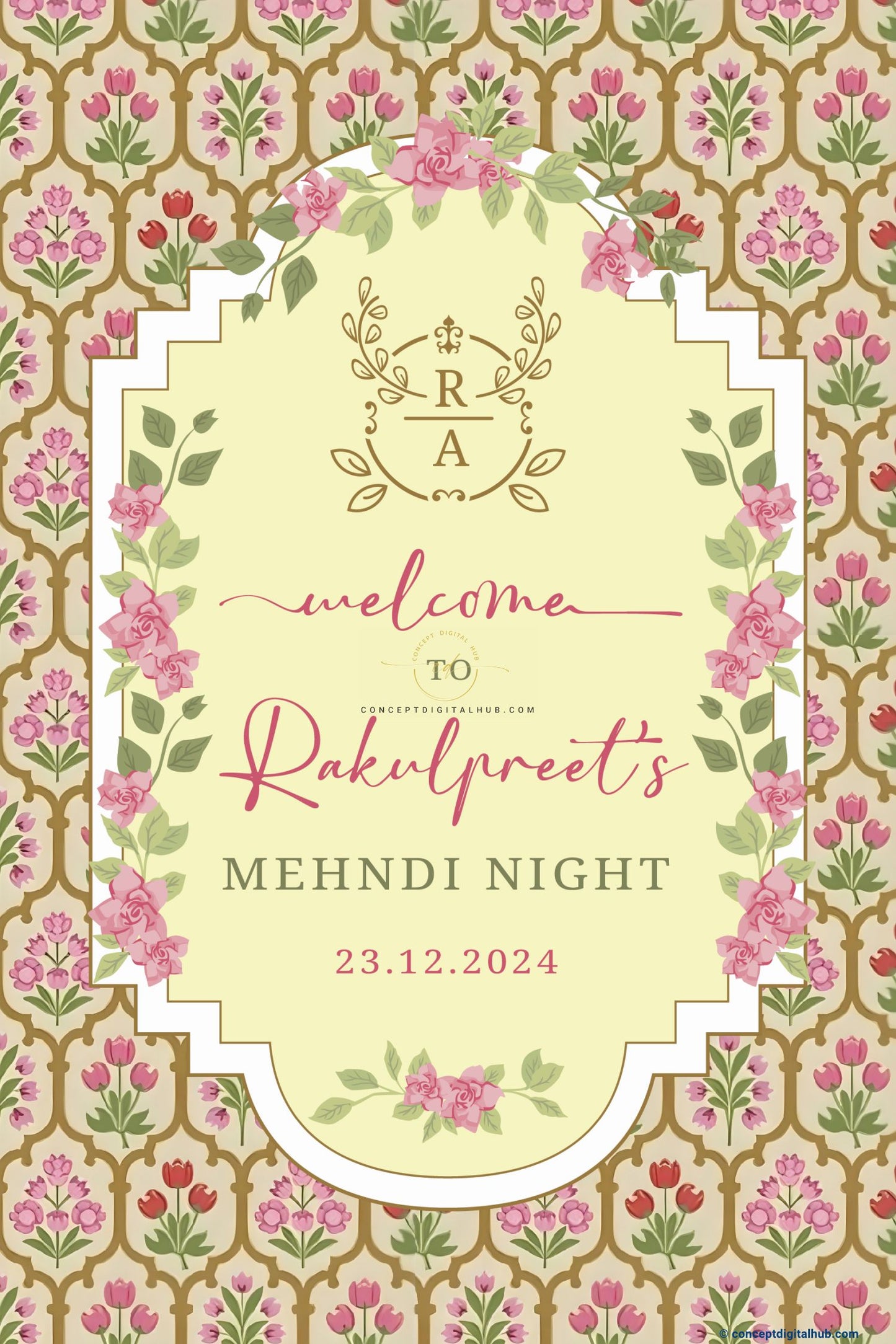 Blond Color Flowered Welcome Board for Mehndi