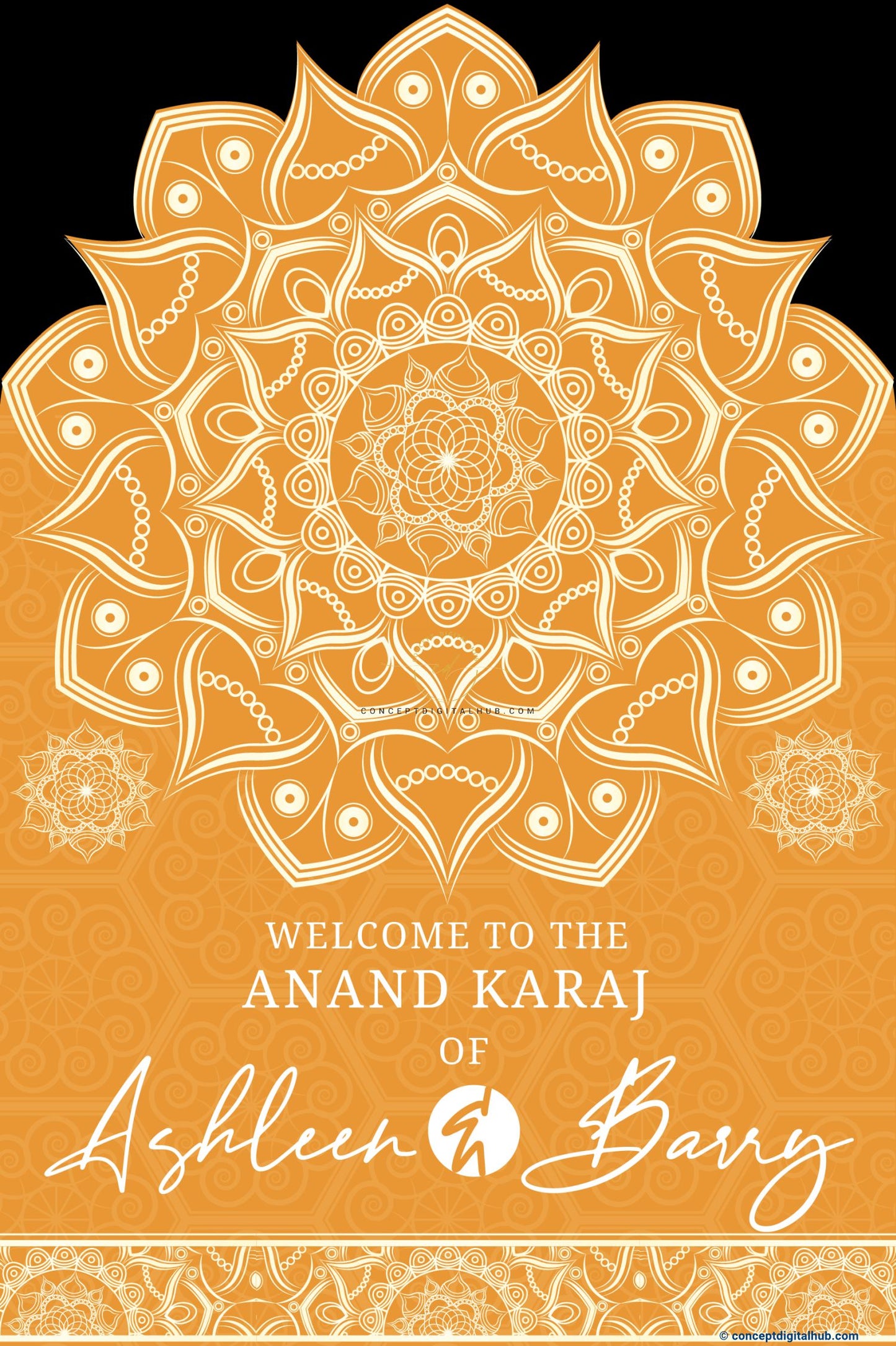 Orange Color Mandala Welcome Board for Anand Karaj