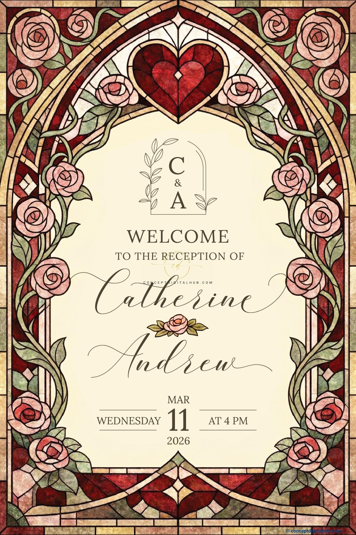 Burgundy Color Heart Motif Welcome Board for Wedding Week