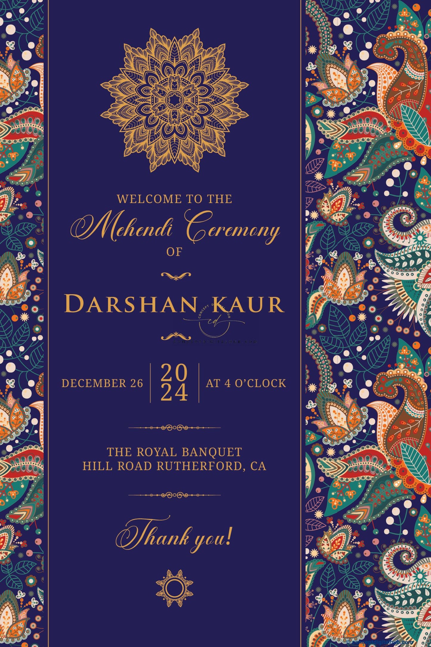 Blue Color Paisley Welcome Board for Mehndi Ceremony