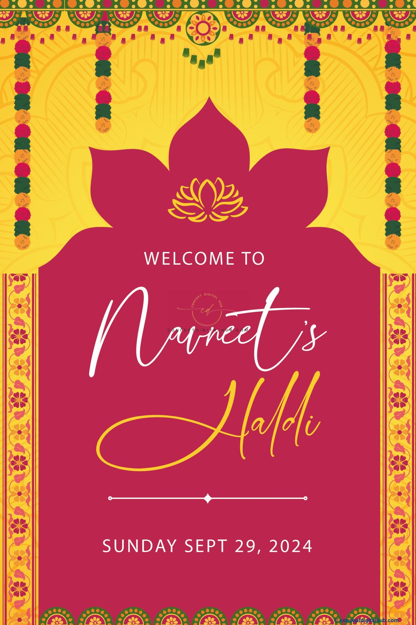Red & Yellow Color Welcome Board for Haldi