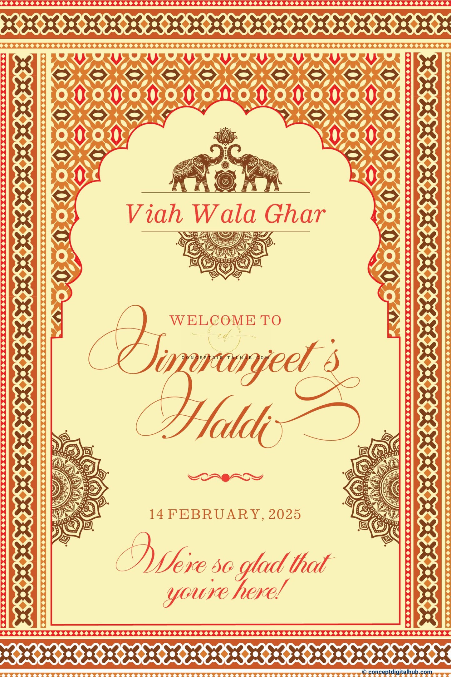 Blond Color Ornate Elephant Welcome Board for Haldi