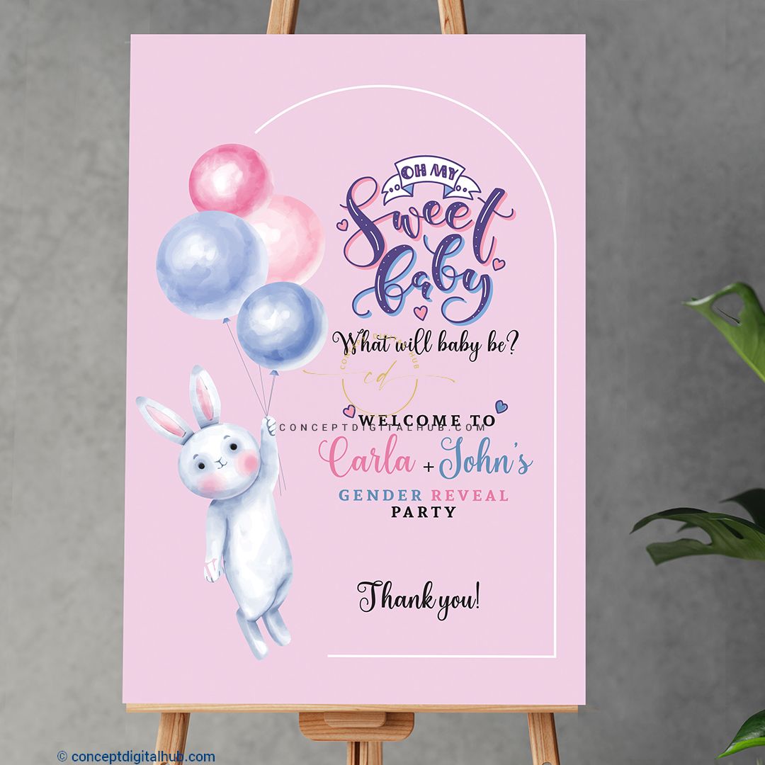 Bunny Birthday Welcome Sign Board