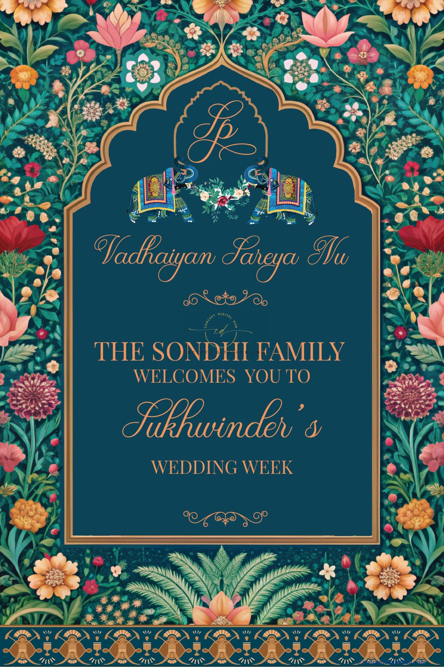 Blue Color Floral Welcome Board for Wedding Week