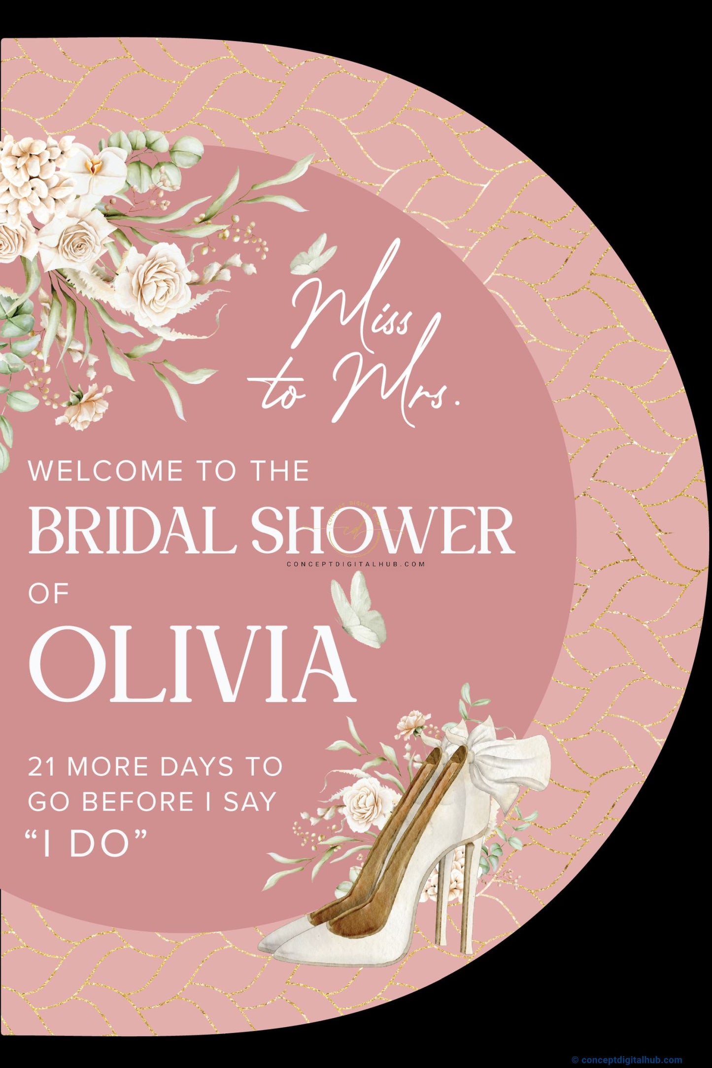 Rose Color Flowers on Heel Welcome Board for Bridal Shower