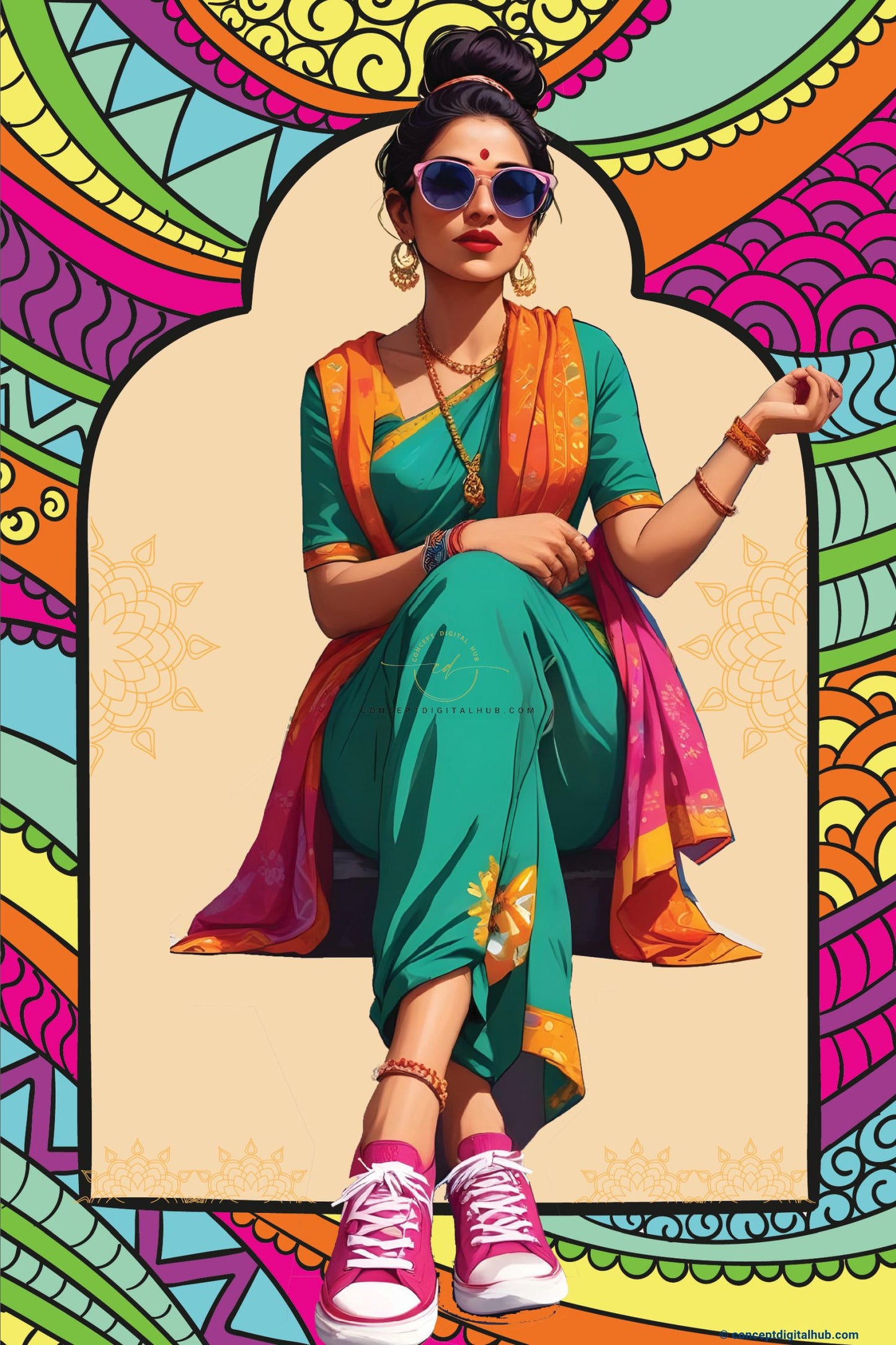 Women in Saree Fusion Welcome Sign Board