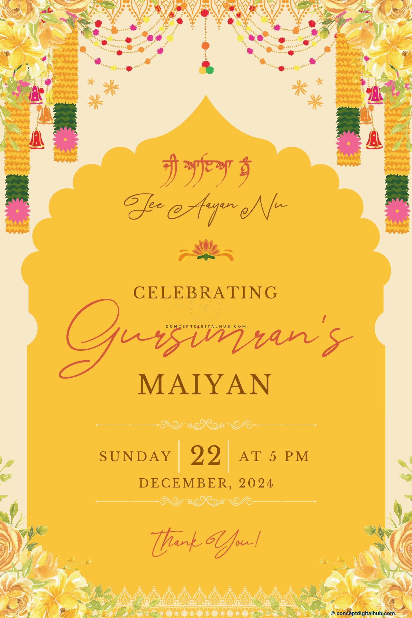 Yellow Color Flowered Welcome Board for Maiyan