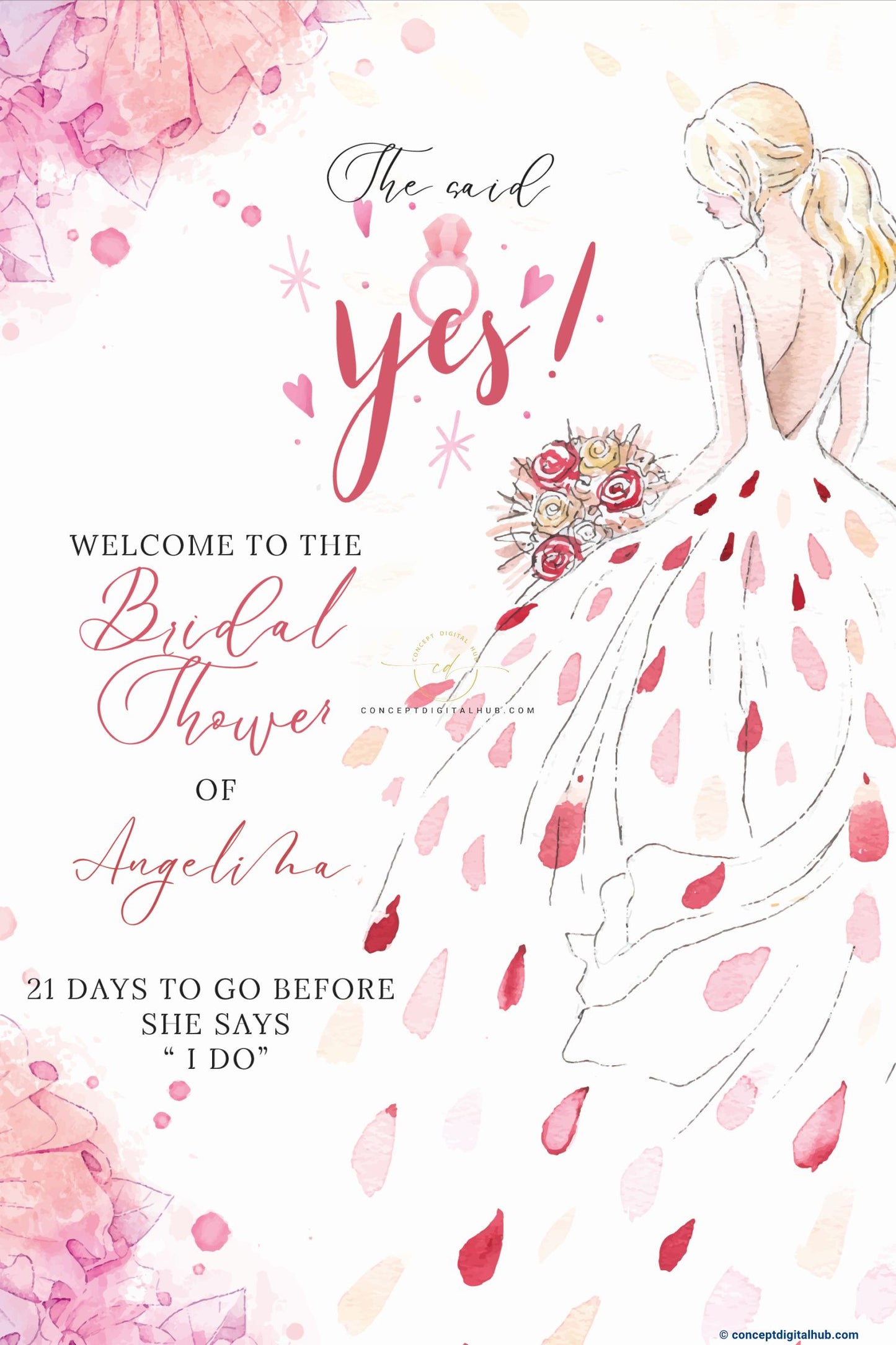 Milk White Color Flowers Dress Welcome Board for Bridal Shower