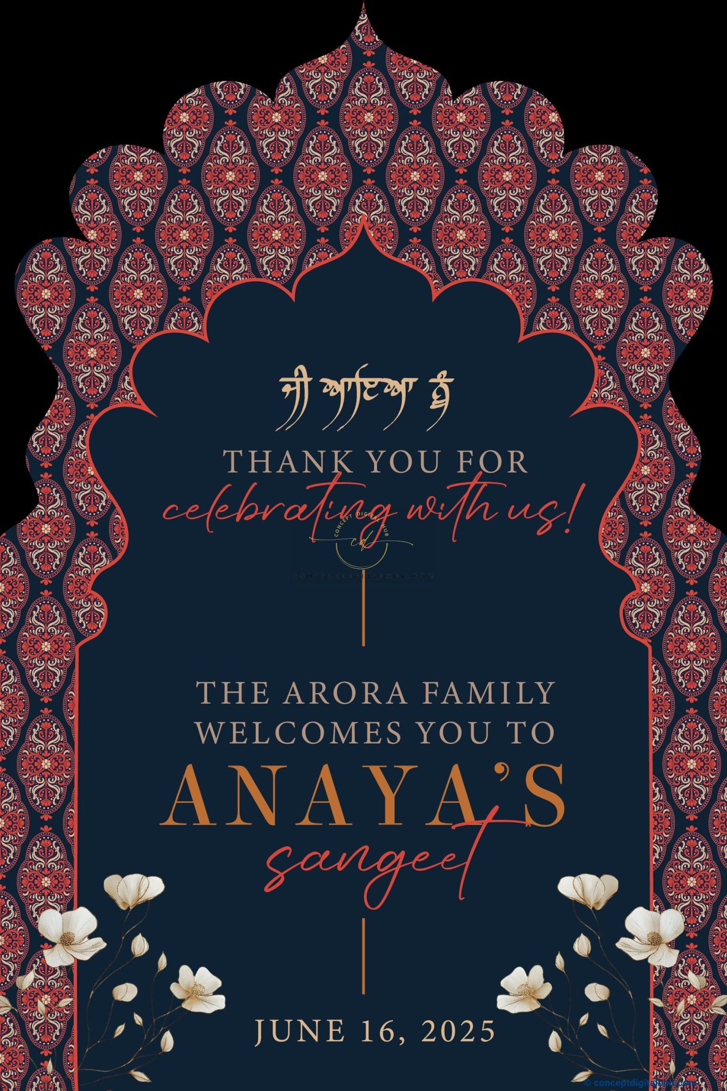 Midning Color Floral Welcome Board for Sangeet
