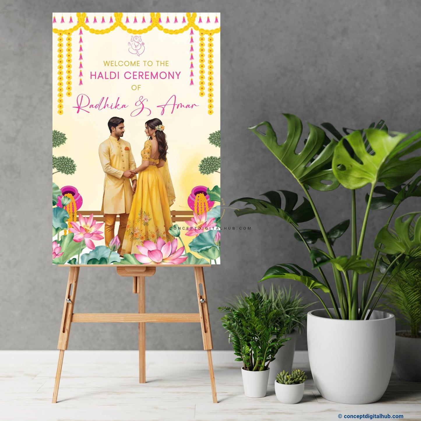 Pink Color Sunflower Welcome Board for Haldi