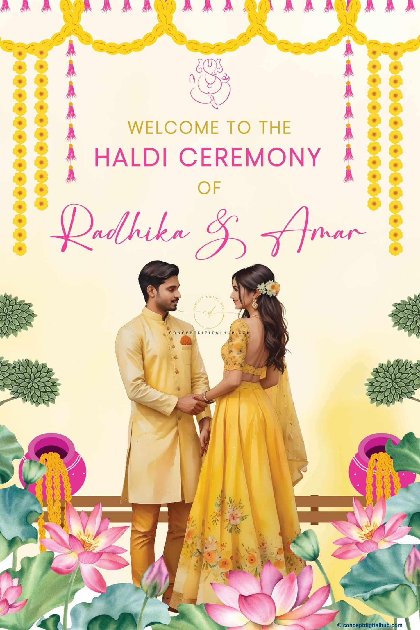 Pink Color Sunflower Welcome Board for Haldi