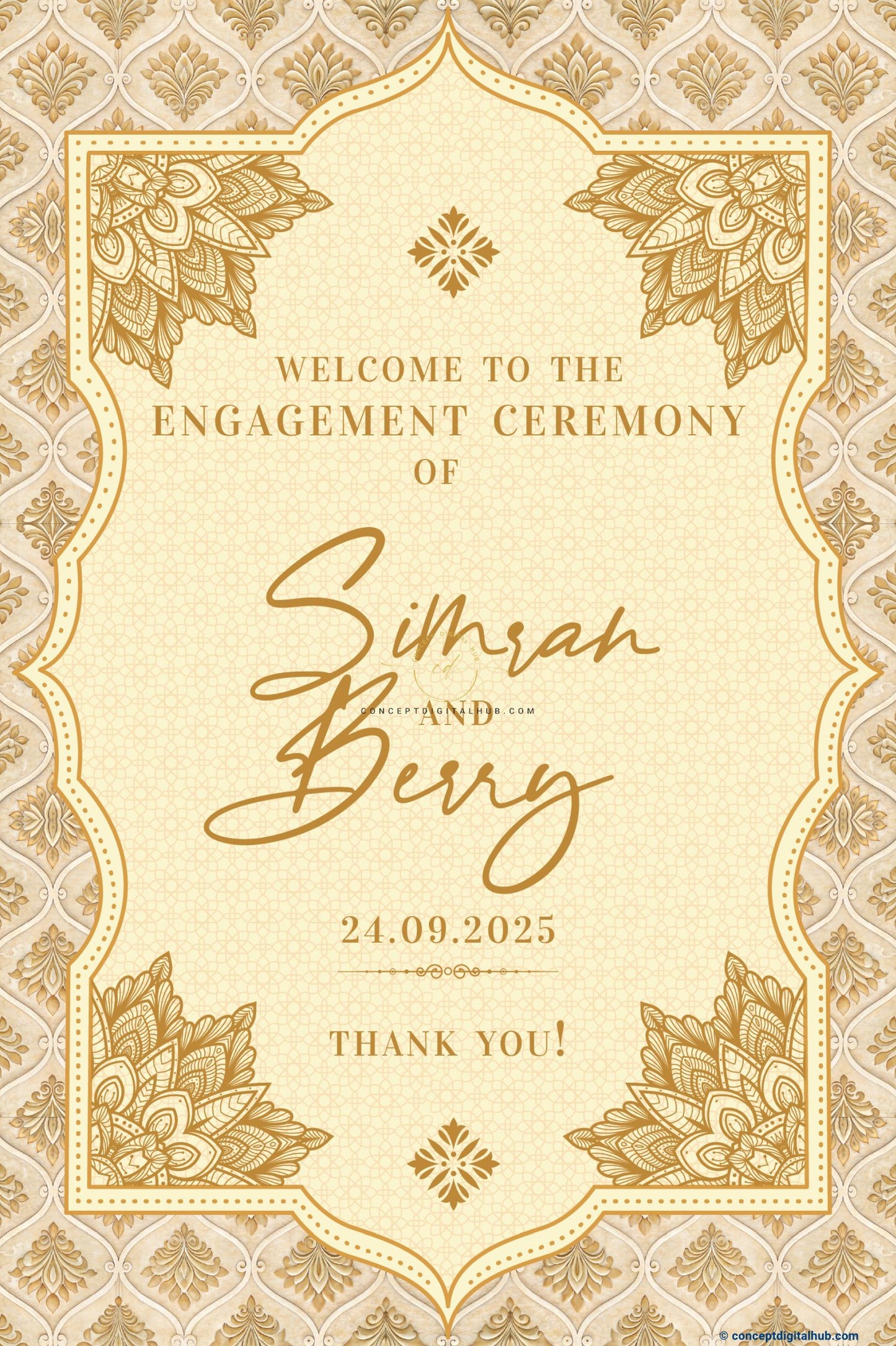Oasis Color Damask Floral Welcome Board for Engagement