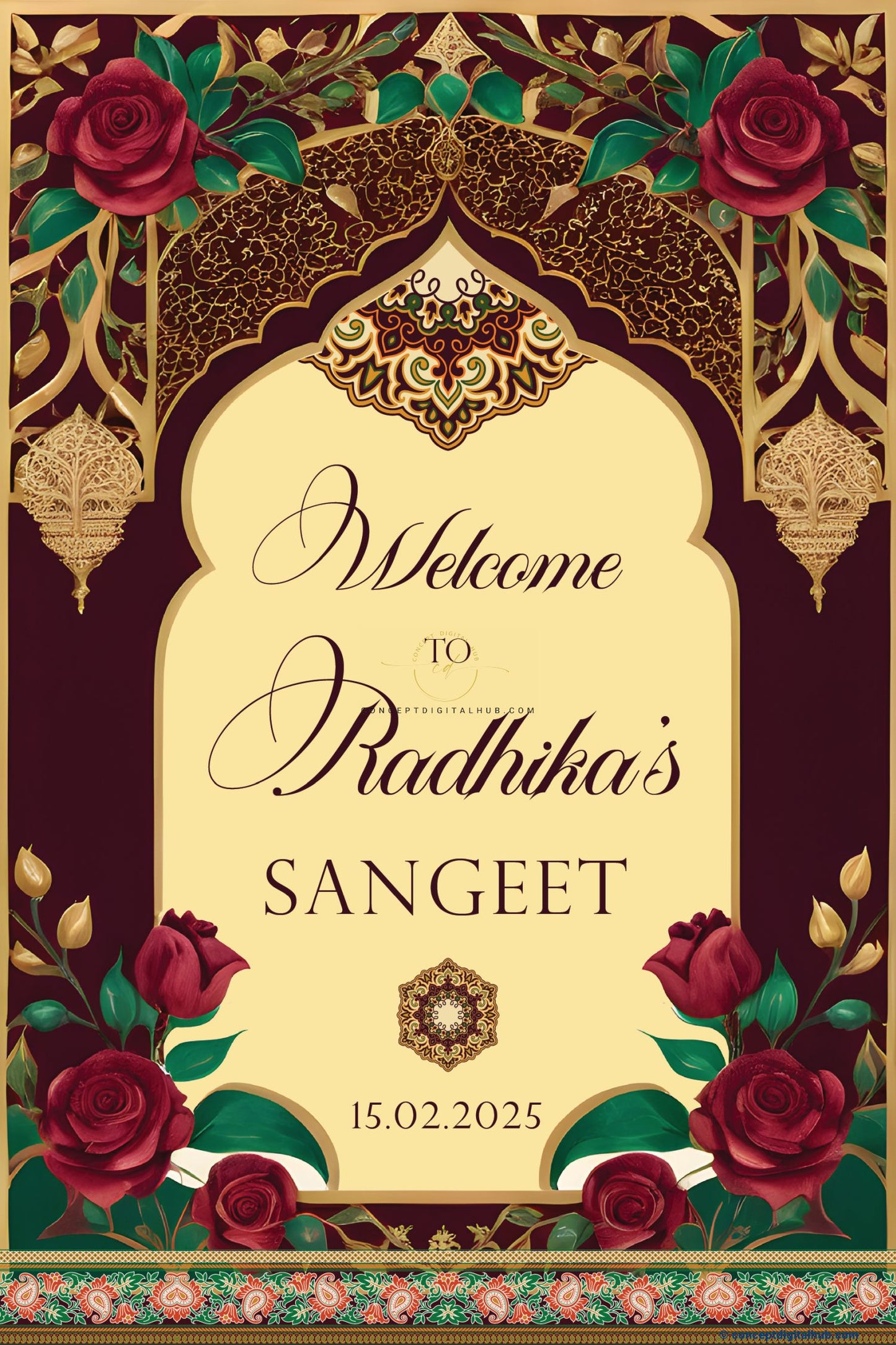 Cream Color Roses Welcome Board for Sangeet