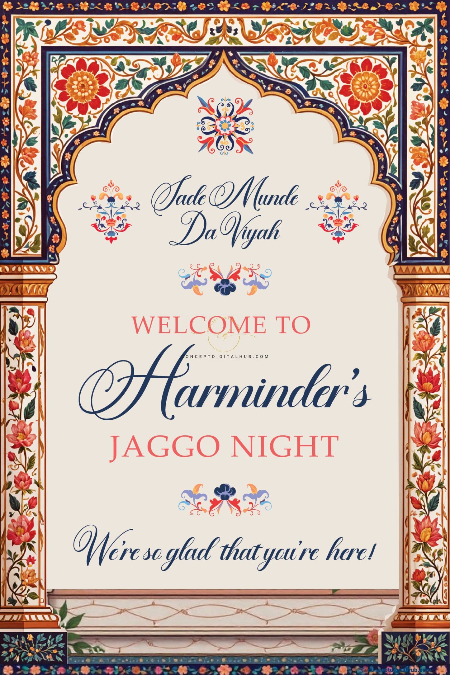 Peach Color Floral Welcome Sign Board for Jaggo