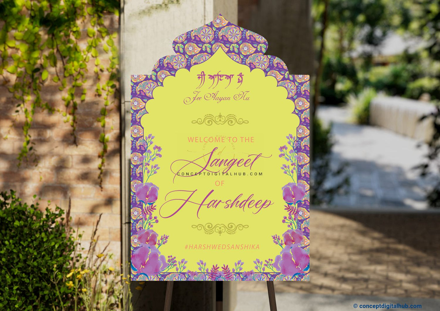 Yellow Color Flowered Welcome Board for Sangeet