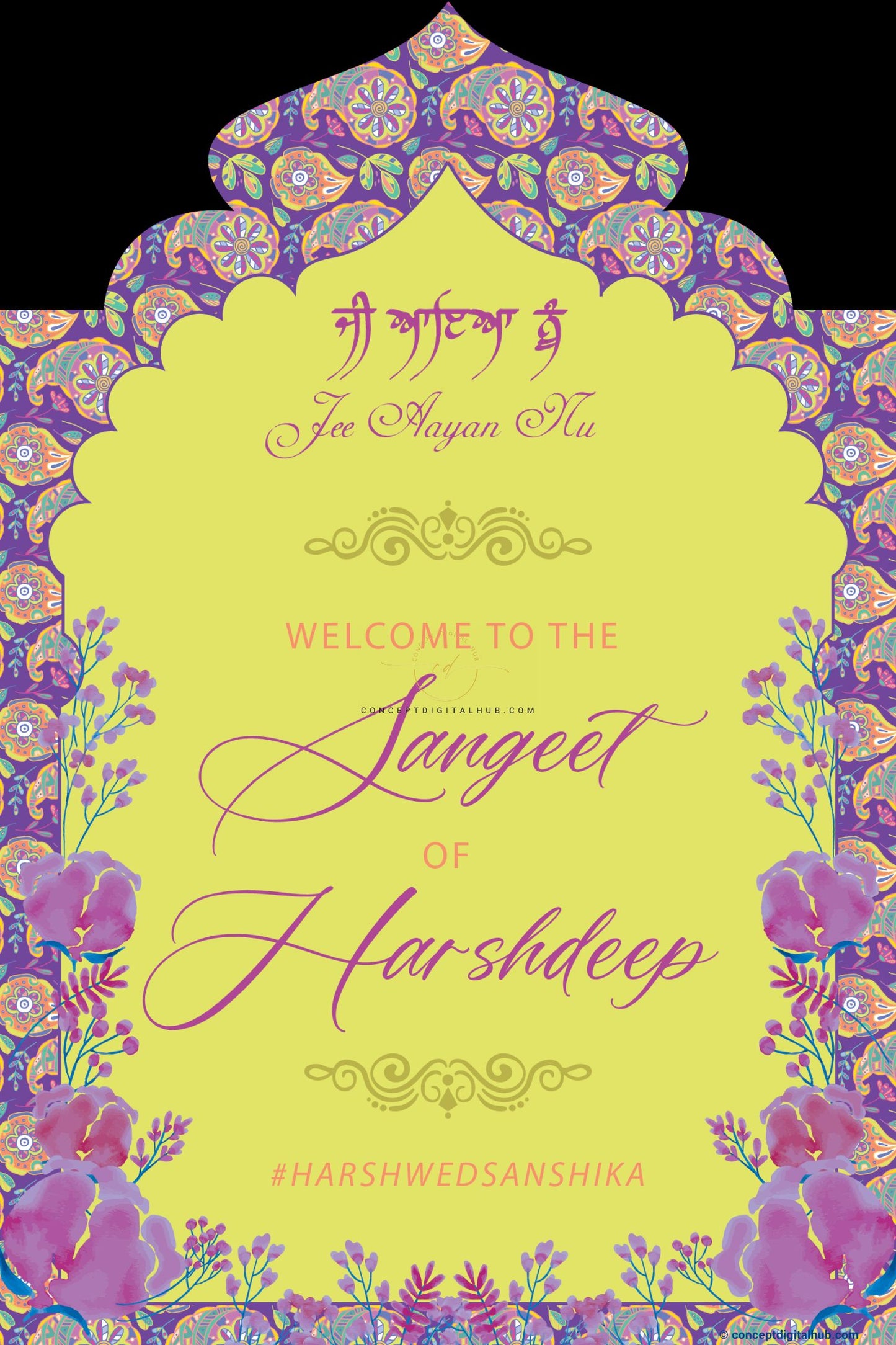 Yellow Color Flowered Welcome Board for Sangeet