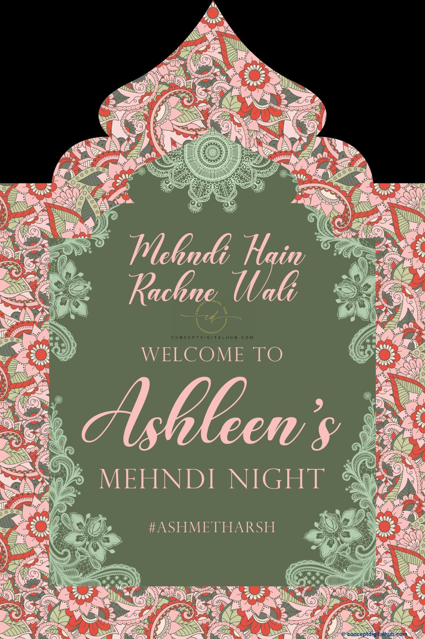 Cactus Color Floral Welcome Board for Mehndi