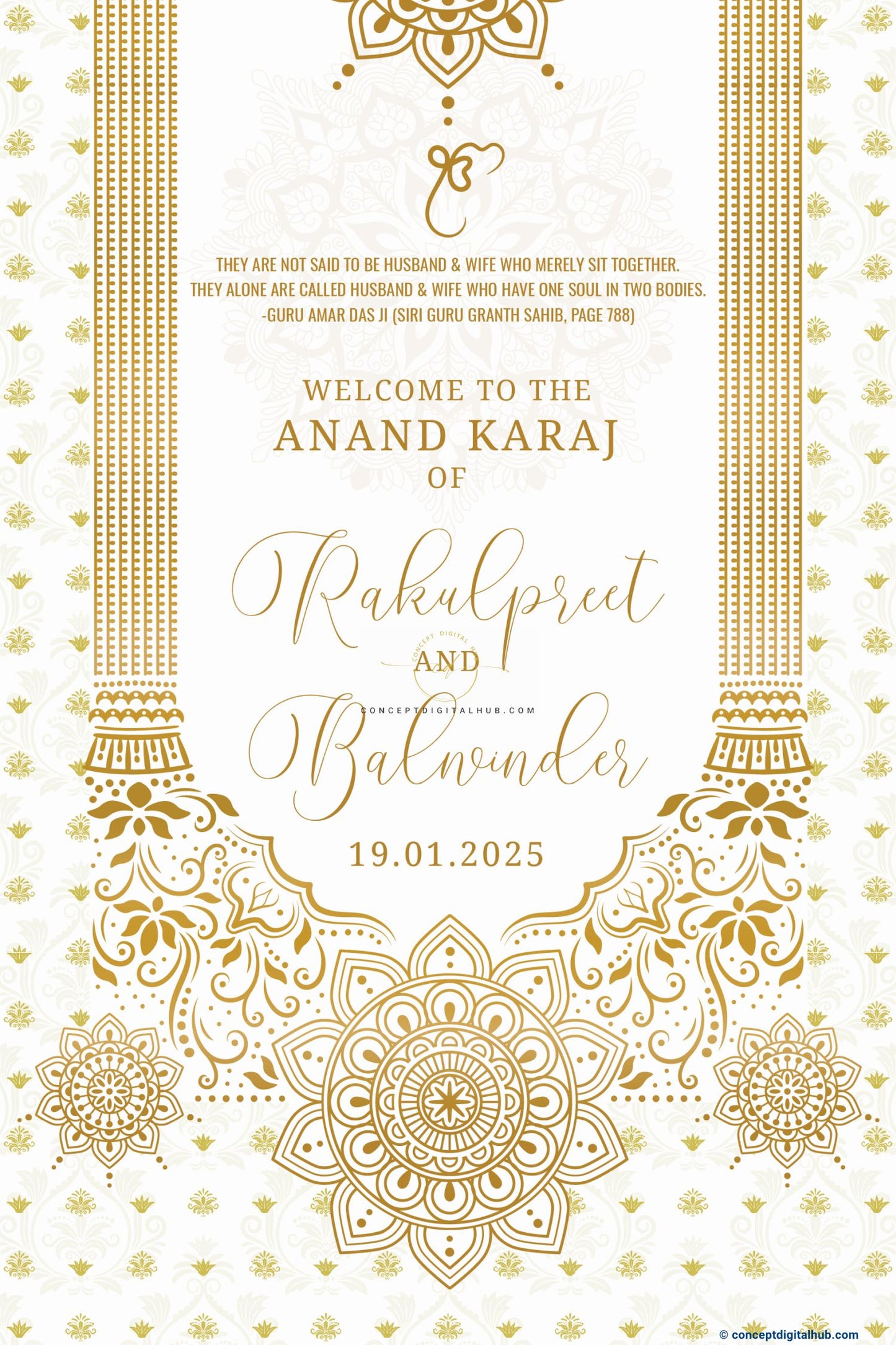 White Color Mandala Welcome Sign Board for Anand Karaj