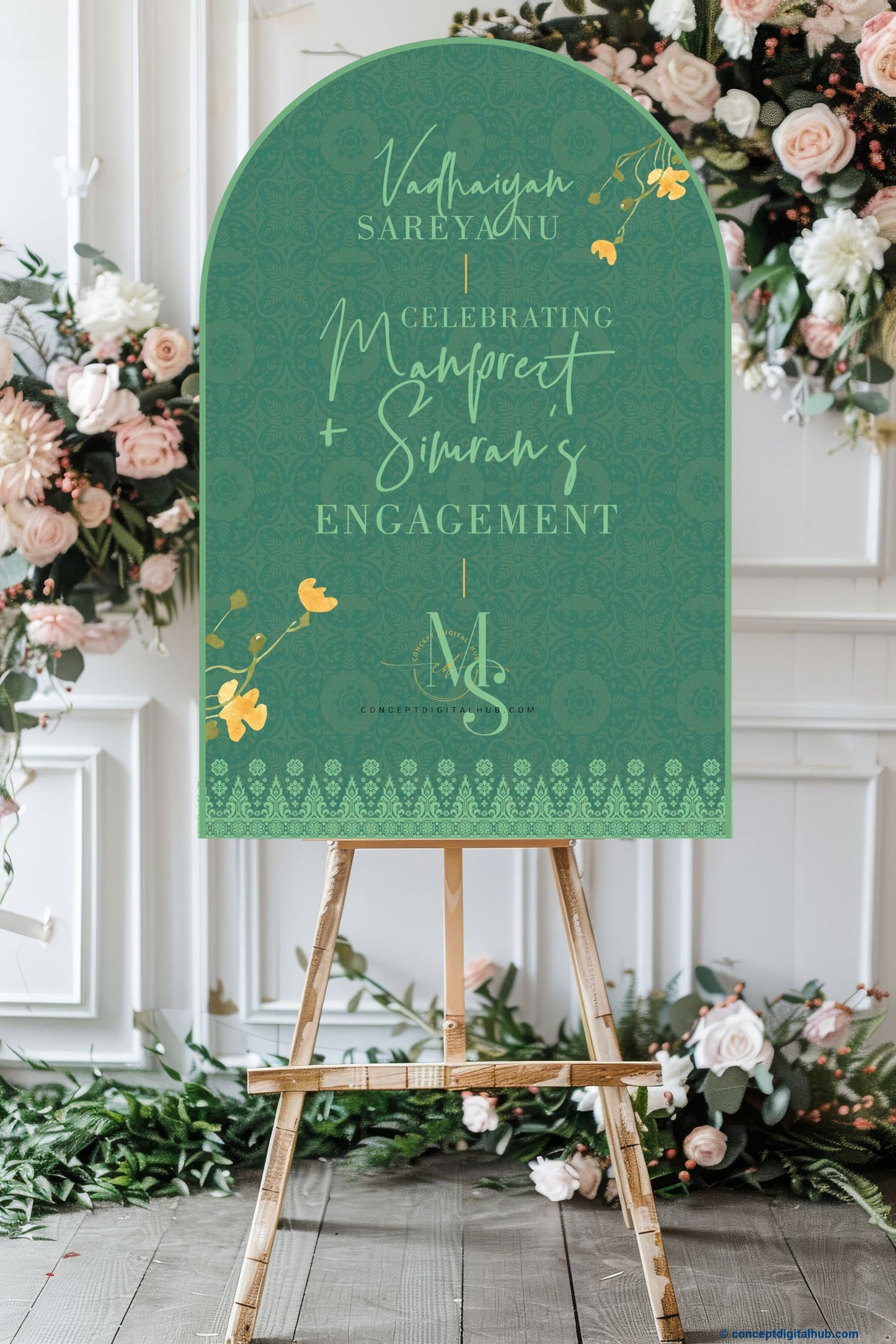 Green Color Floral Welcome Board for Engagement