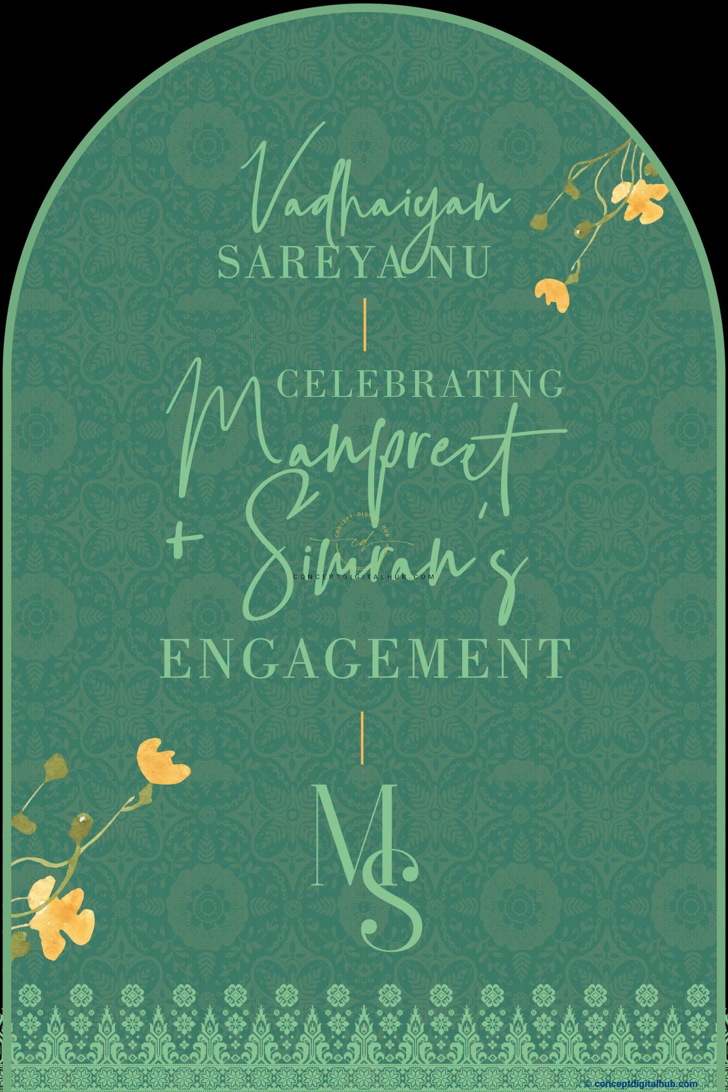 Green Color Floral Welcome Board for Engagement