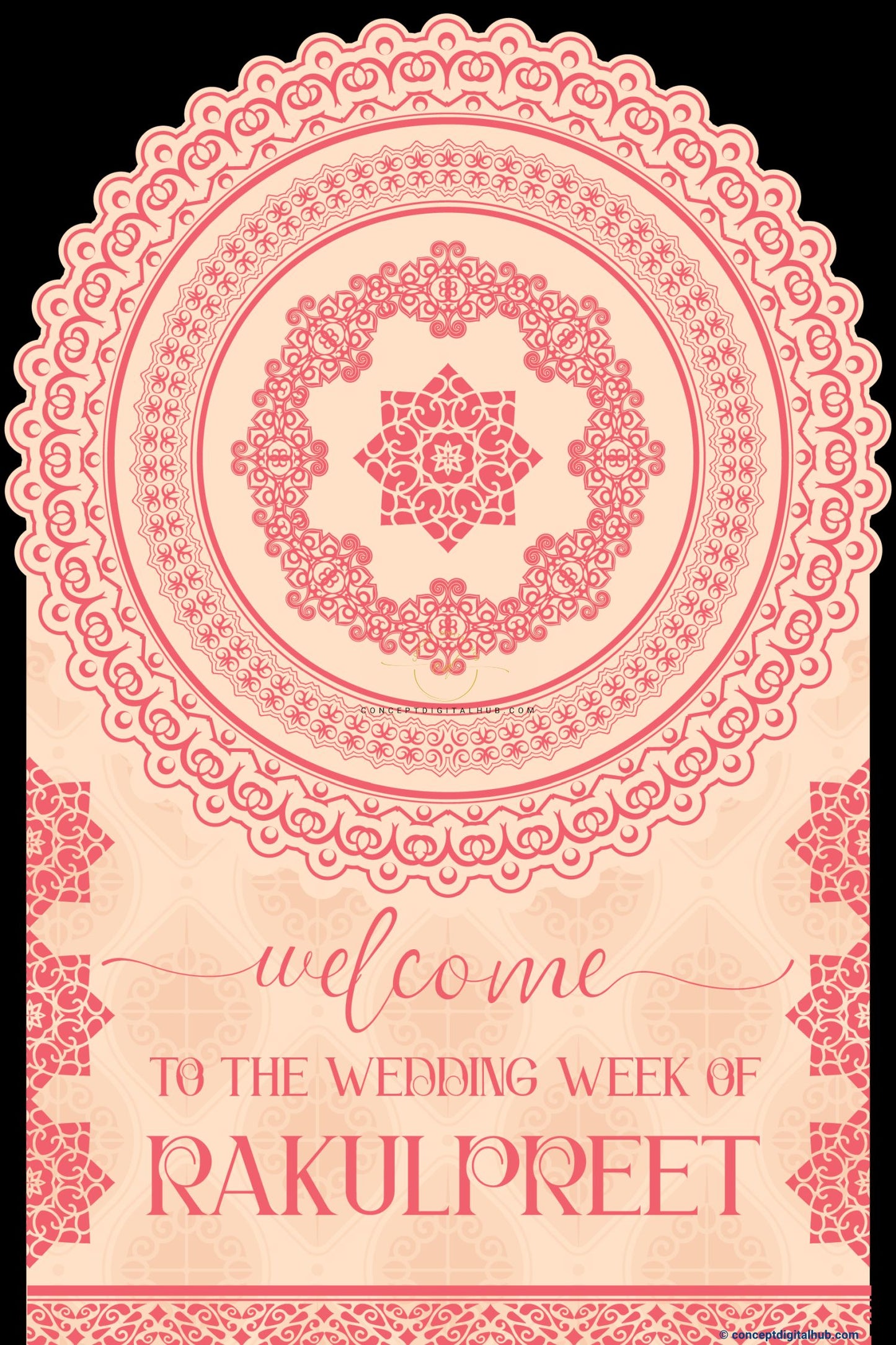 Dairy Cream Color Pink Mandala Welcome Board for Wedding Week