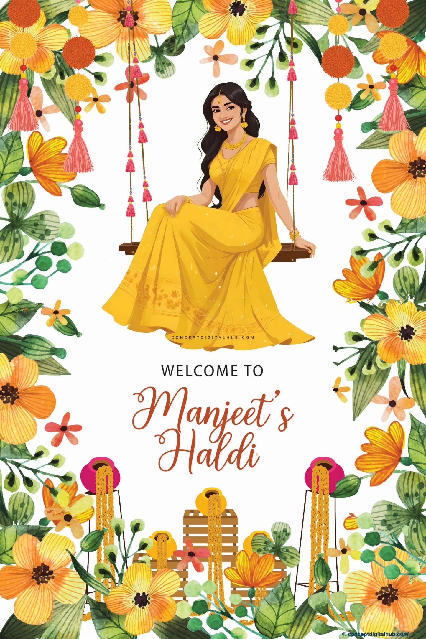 Yellow Mayian Welcome Sign Board for Haldi