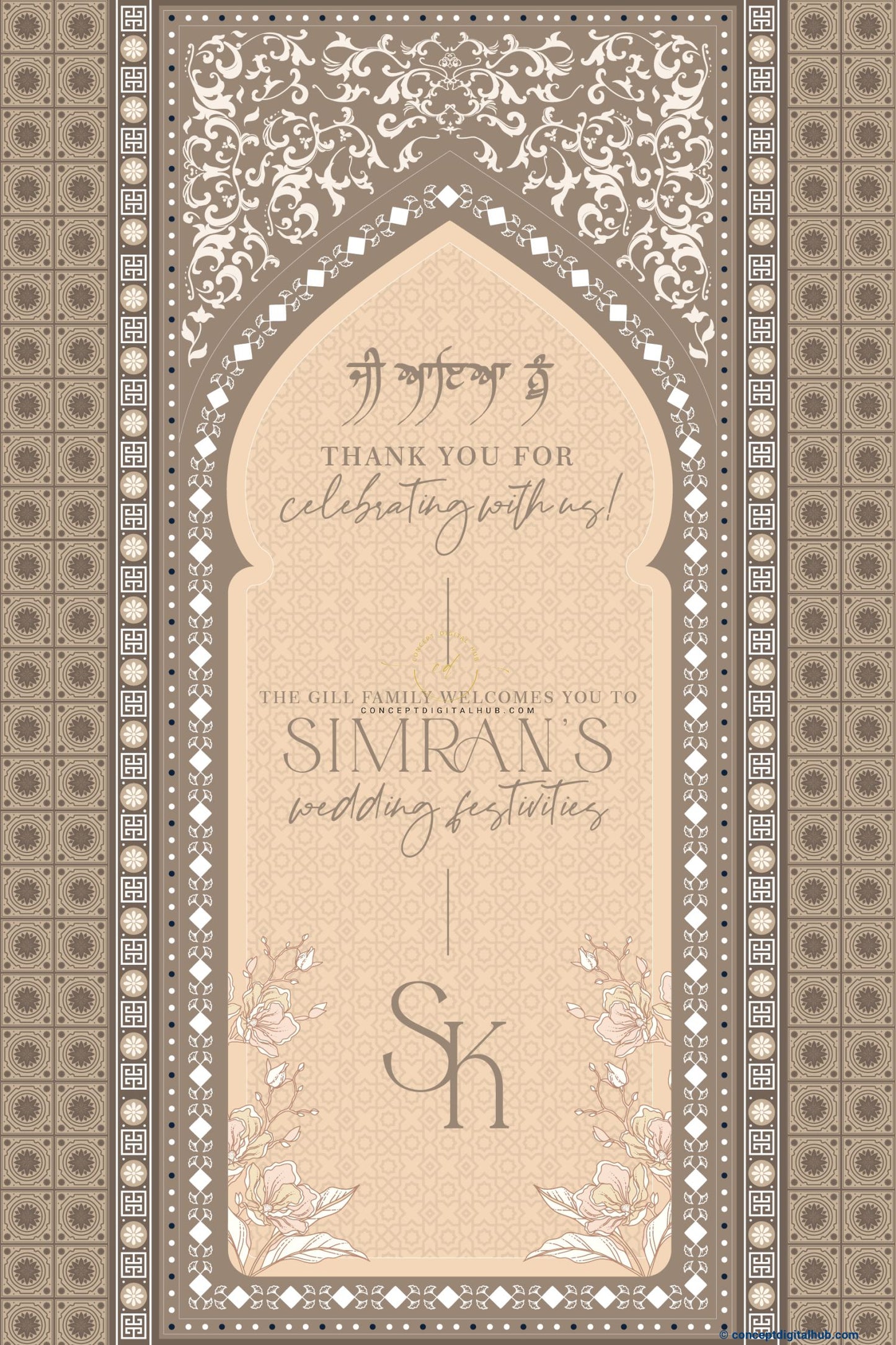 Light Apricot Color Floral Pattern Welcome Board for Wedding Festivities