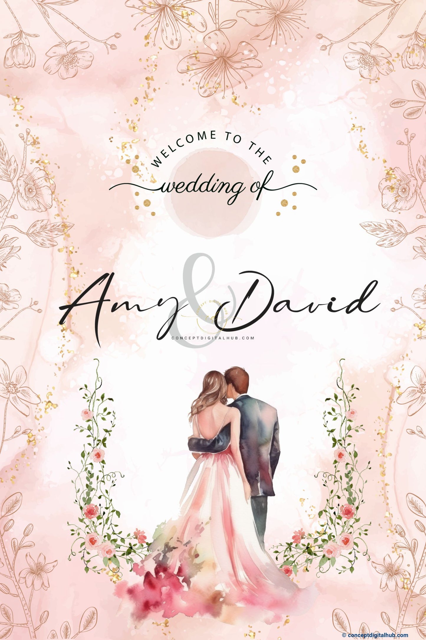 Pink Color Floral Welcome Board for Wedding