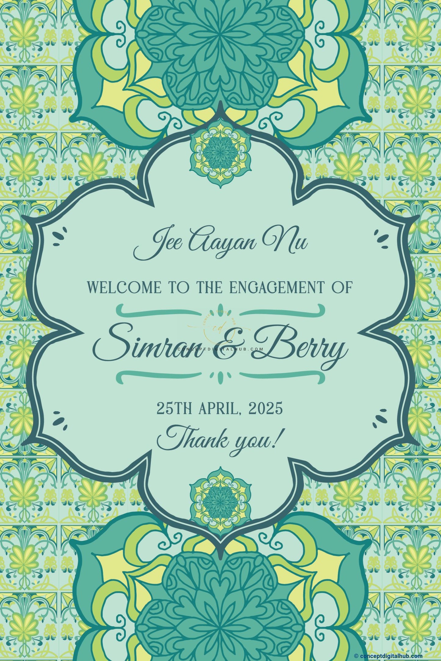 Green Color Floral Welcome Board for Engagement
