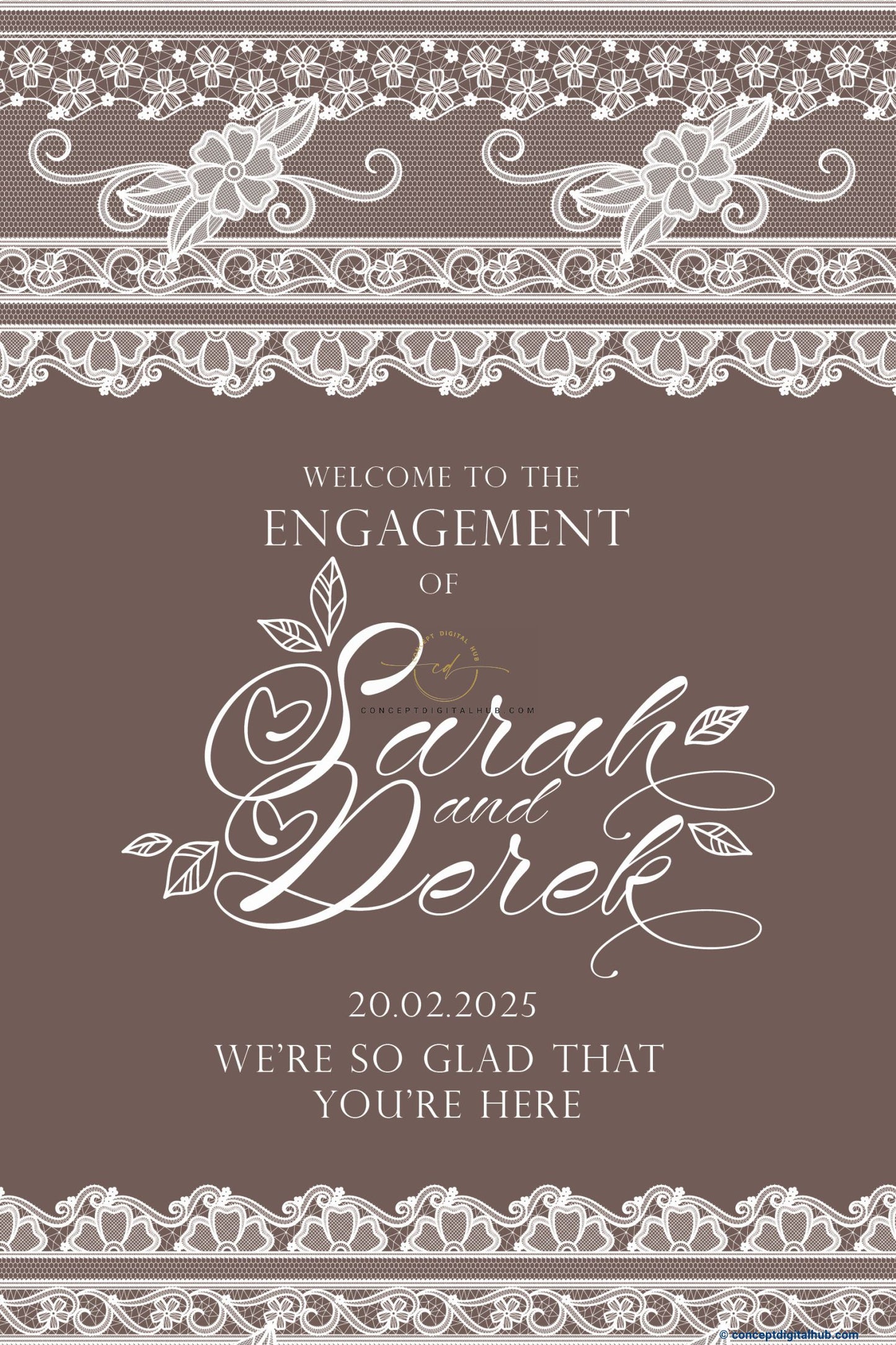 Coffee Color Floral Strip Welcome Board for Engagement