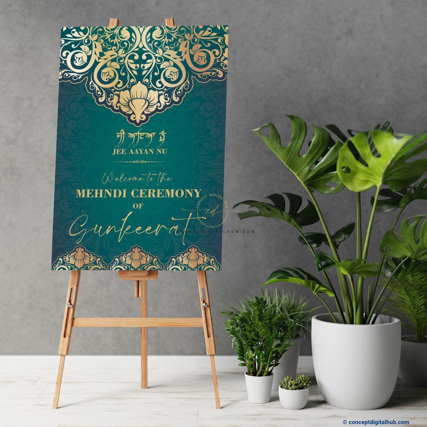 Green Color Ornate Welcome Board for Mehndi