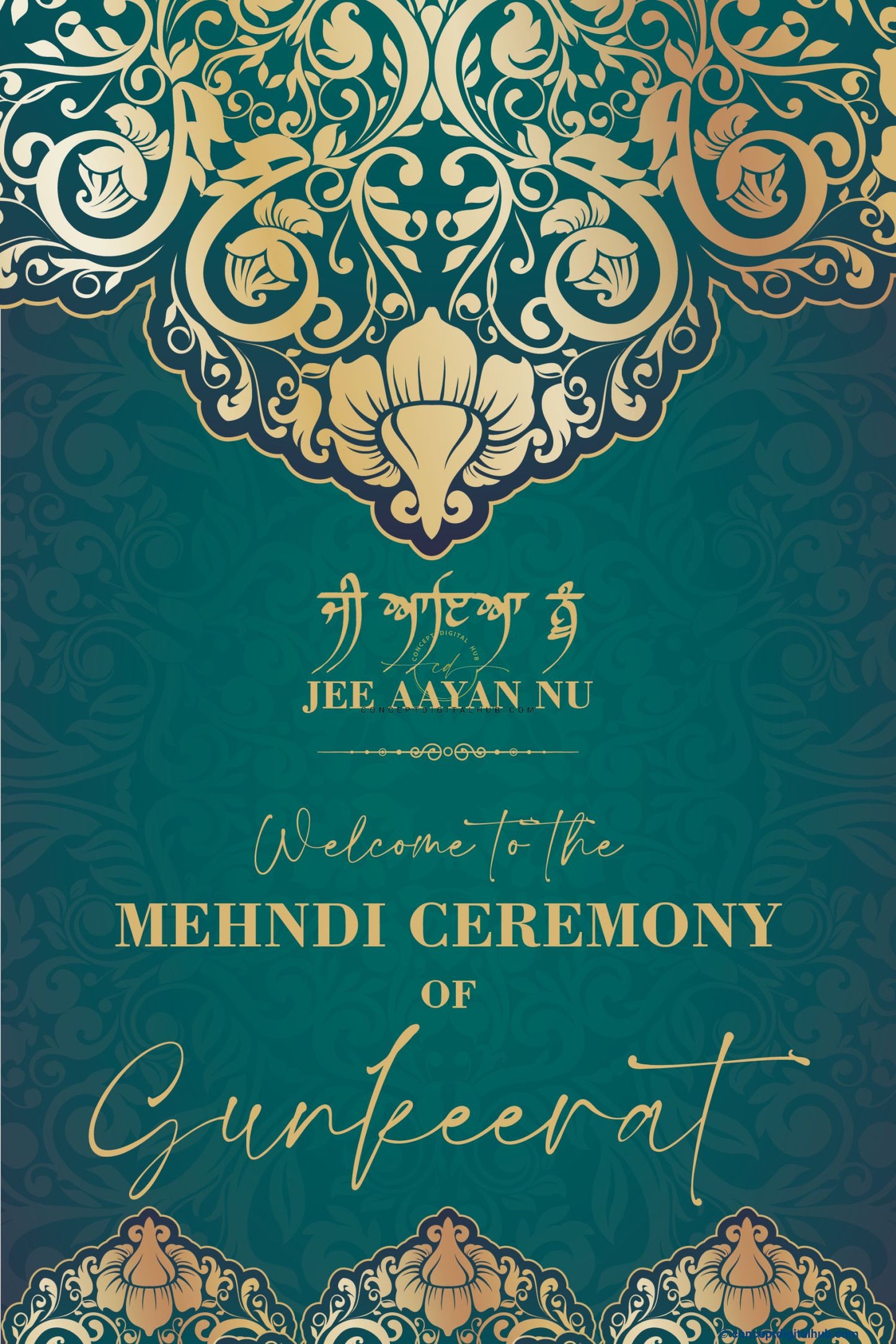 Green Color Ornate Welcome Board for Mehndi